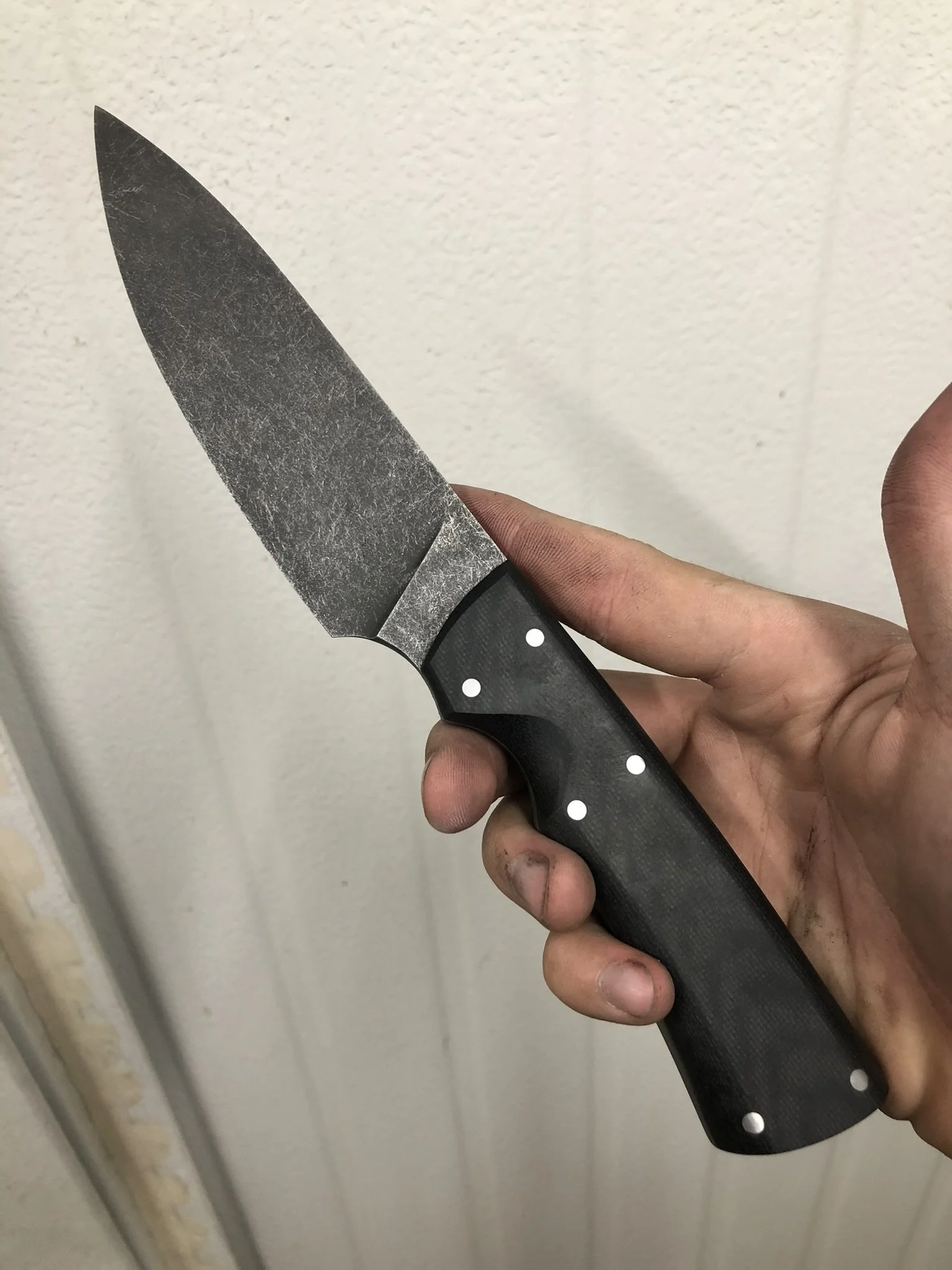 Custom inspired by Bradford USA: Acid Wash Finish, Full Length Distal Taper, and Black Micarta Scales