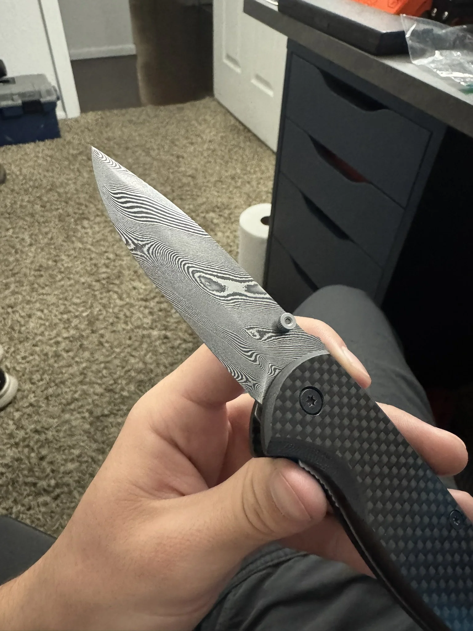 Custom Damascus Blade Replacement For a Friend's Folding pocket Knife