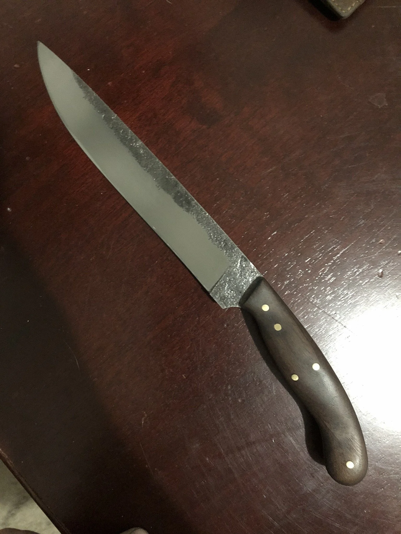 Brute De Forge Blade forged From a Car Leaf Spring: Brass Pins and Walnut Handle Scales