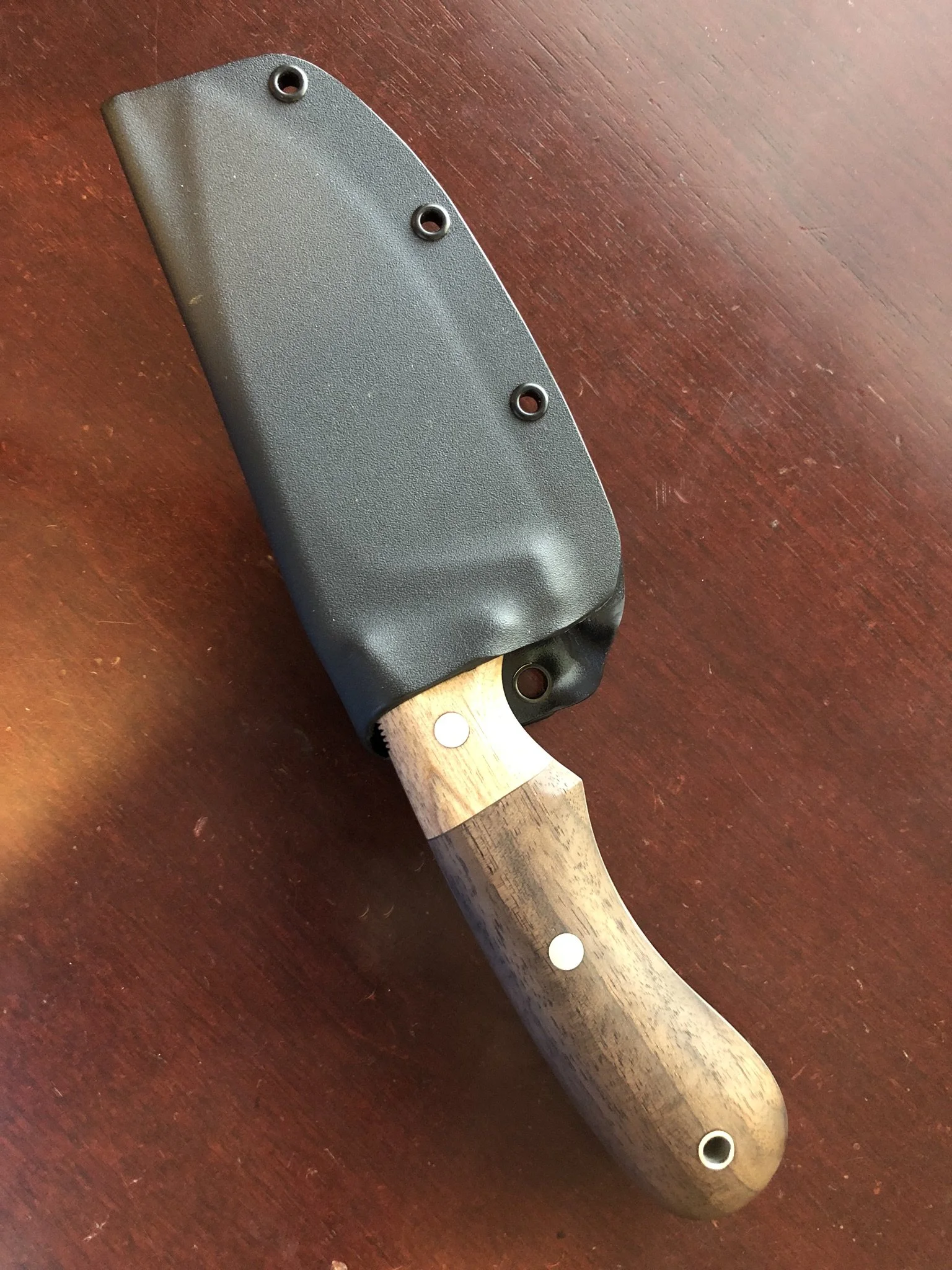 Drop Point Camp Knife: Hand brushed Finish with Walnut and Hickory Handle Scales (Sold on ArizonaCustomKnives.com)
