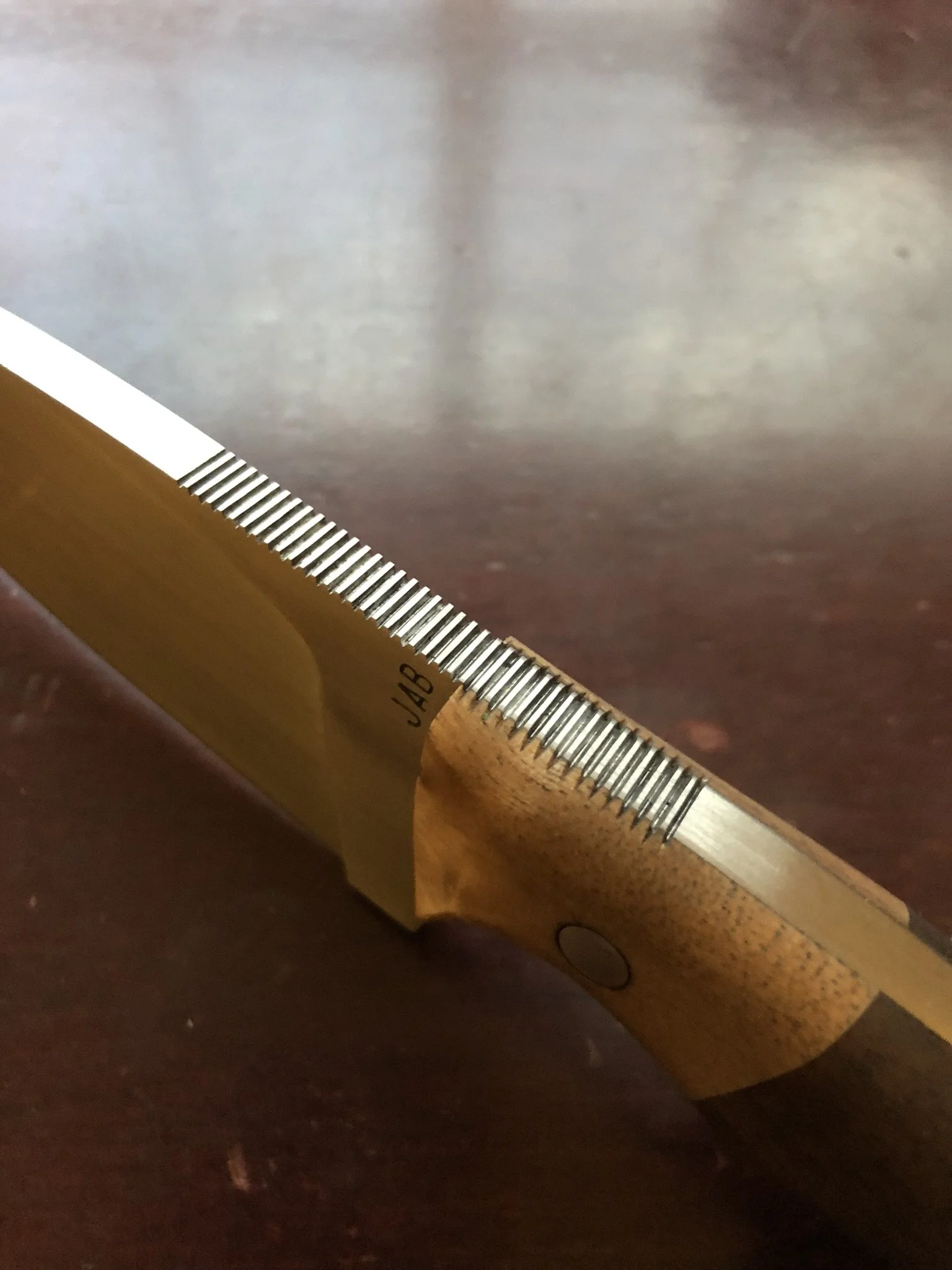 Drop Point Camp Knife: Hand brushed Finish with Walnut and Hickory Handle Scales (Sold on ArizonaCustomKnives.com)