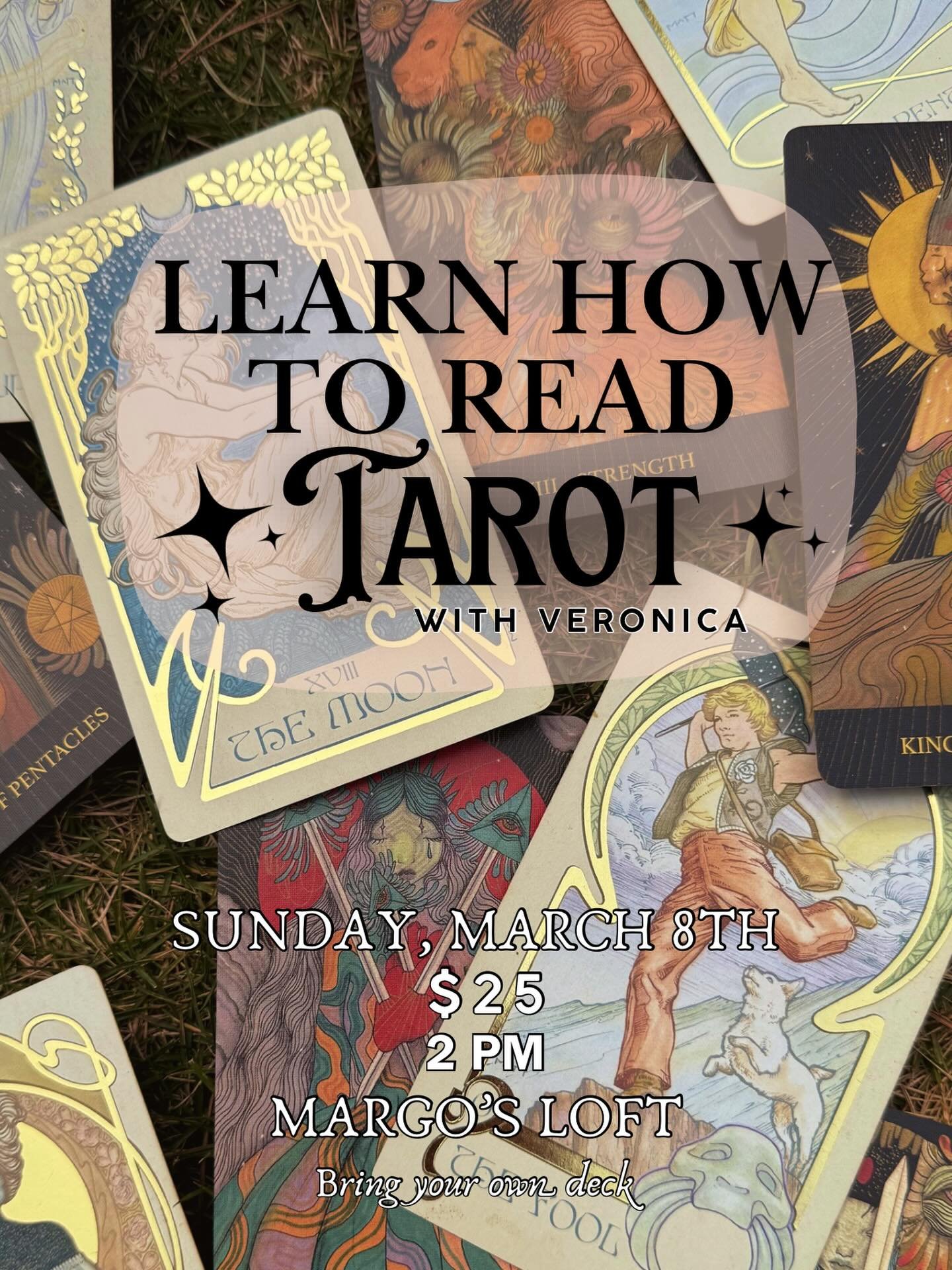 Surprise! We've had so many requests to host a tarot class at a different time, and we have answered! This Sunday, March 8th we have another tarot class for you at 2 pm! (and parking is FREEEE!!!) This is the perfect class for a beginner or anyone wa