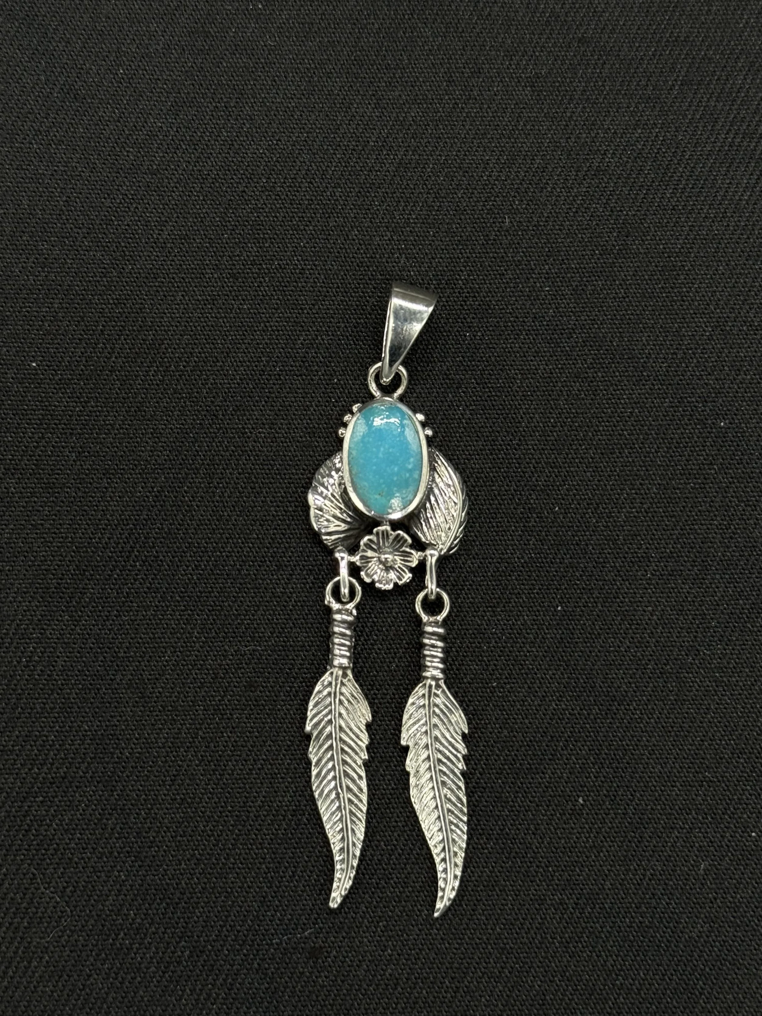 Turquoise Pendant with Feathers