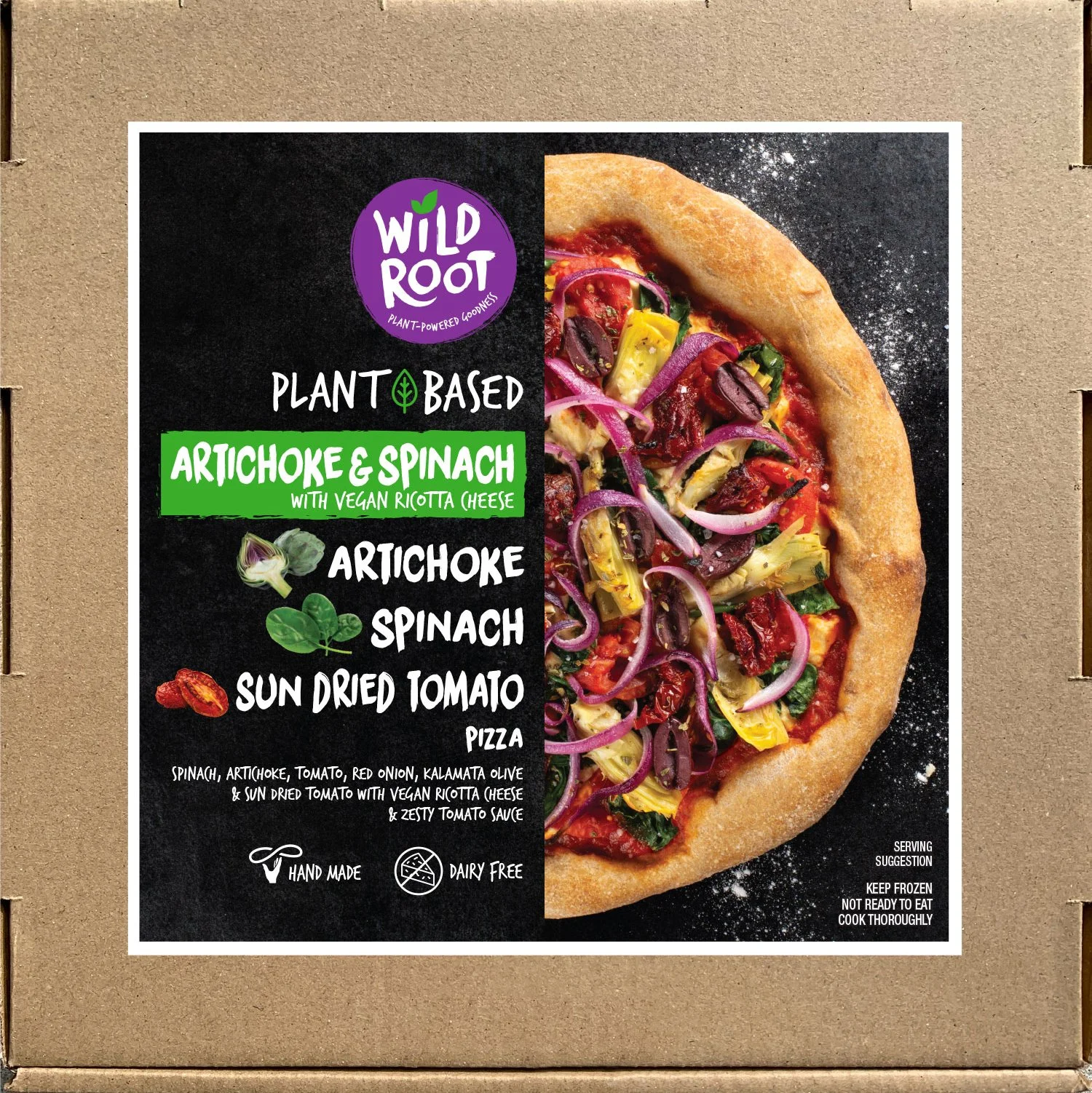 Wild Root plant-based artichoke and spinach pizza