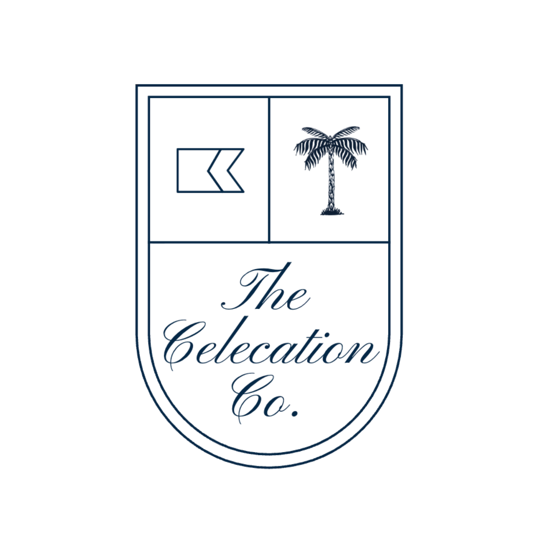 Logo for 'The Collection Co.' featuring a shield with a palm tree, a location arrow, and elegant cursive text.