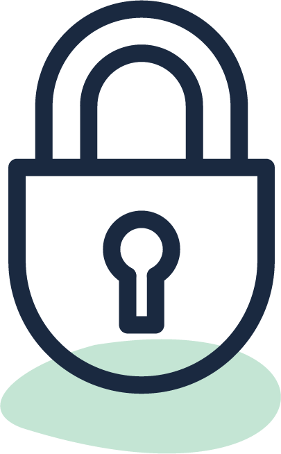 Outline drawing of a padlock on a light green oval background.