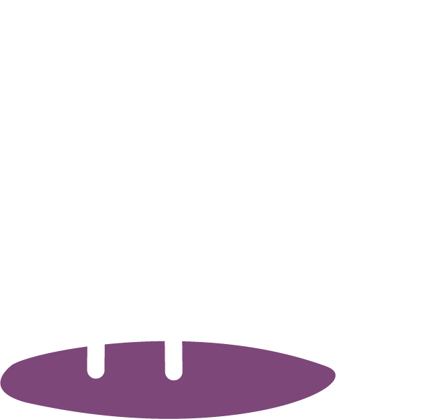 Outline drawing of a person speaking on a magenta oval background.