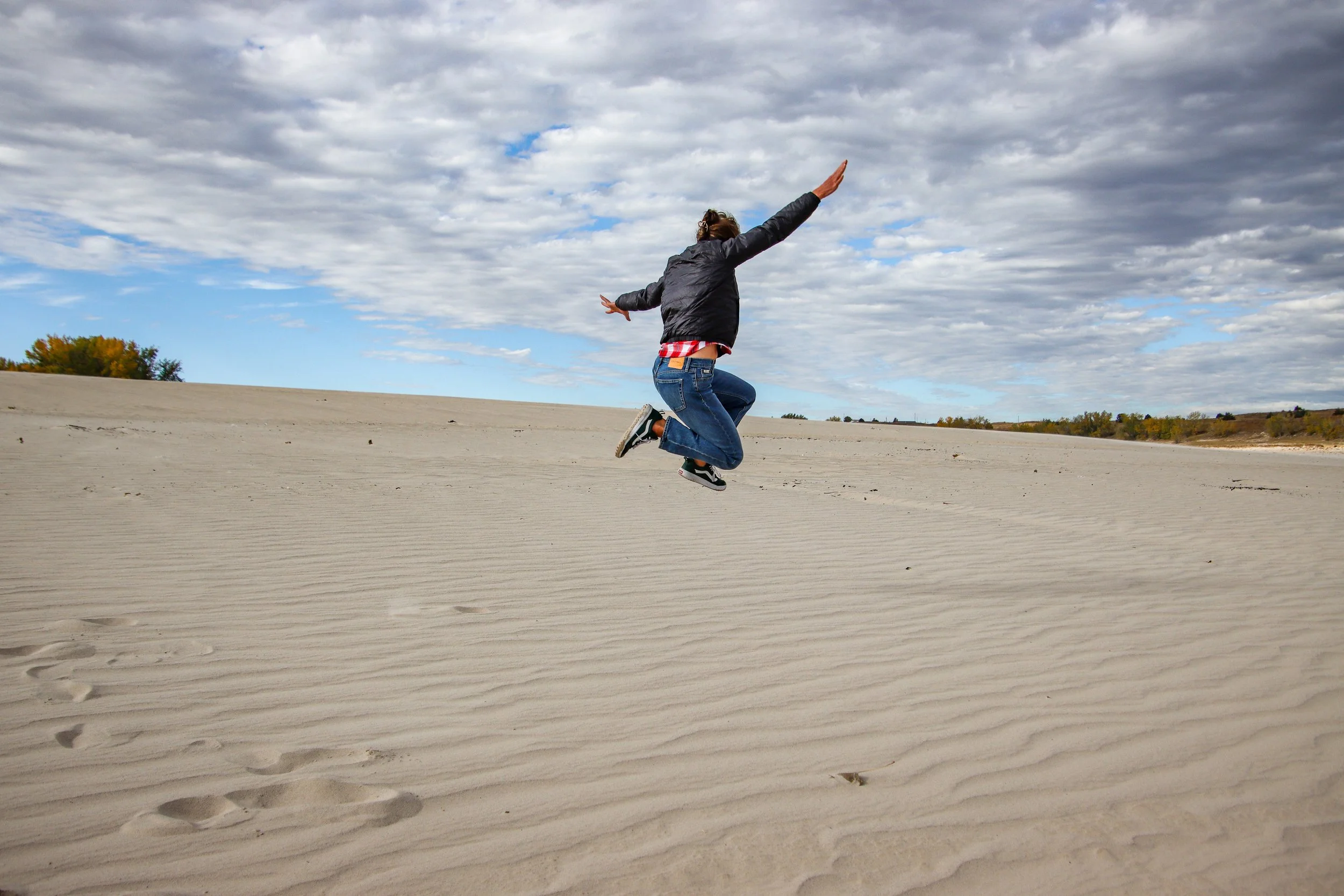 Jumping for joy at Lake McConaughy, Nebraska