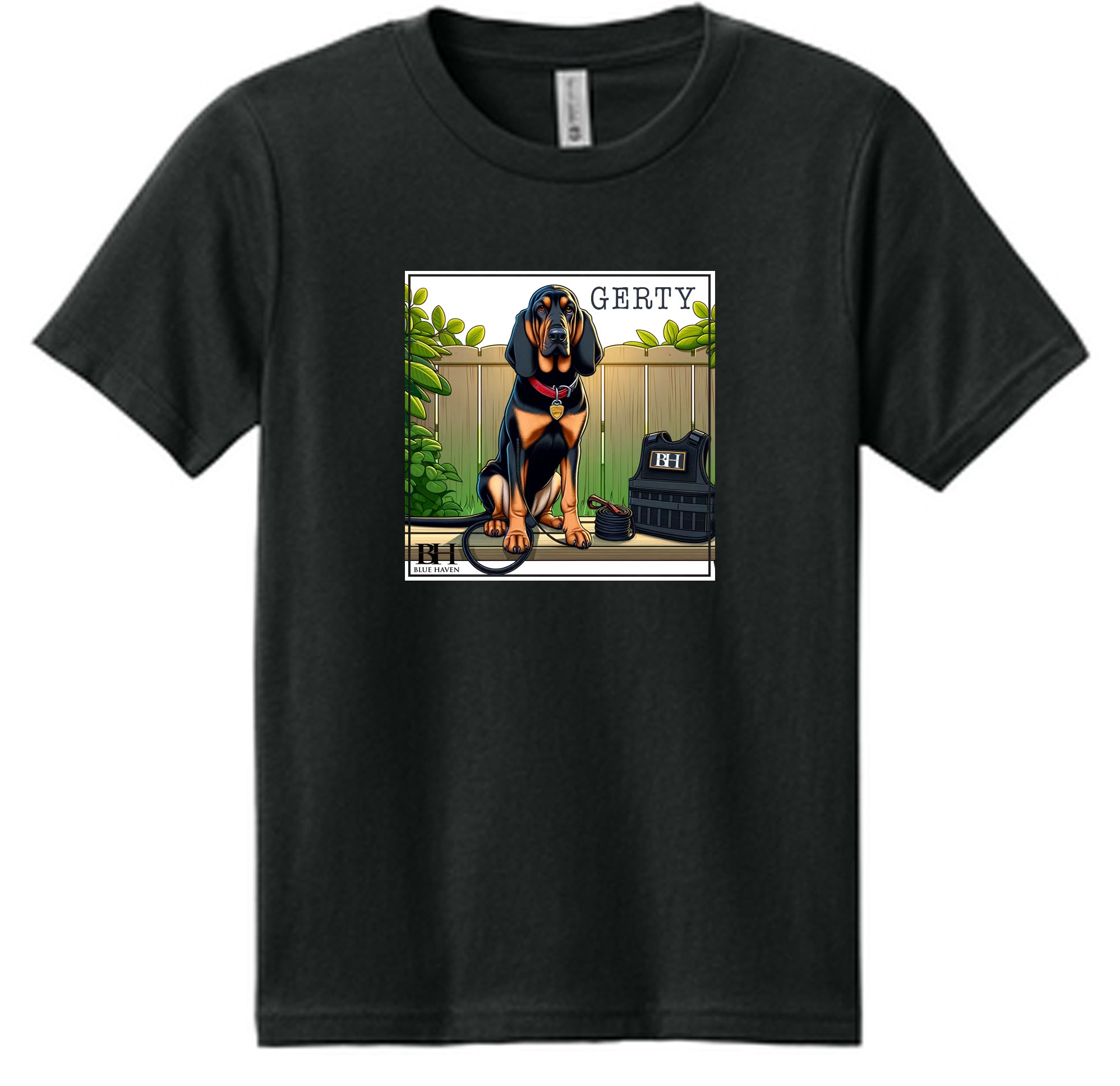 Support the mission and showcase your pride with the K9 Gerty Mission T-Shirt! Featuring a striking design of K9 Gerty, our scent discriminate bloodhound, this premium black tee combines comfort and purpose.

Details:
• High-quality unisex fit, avail