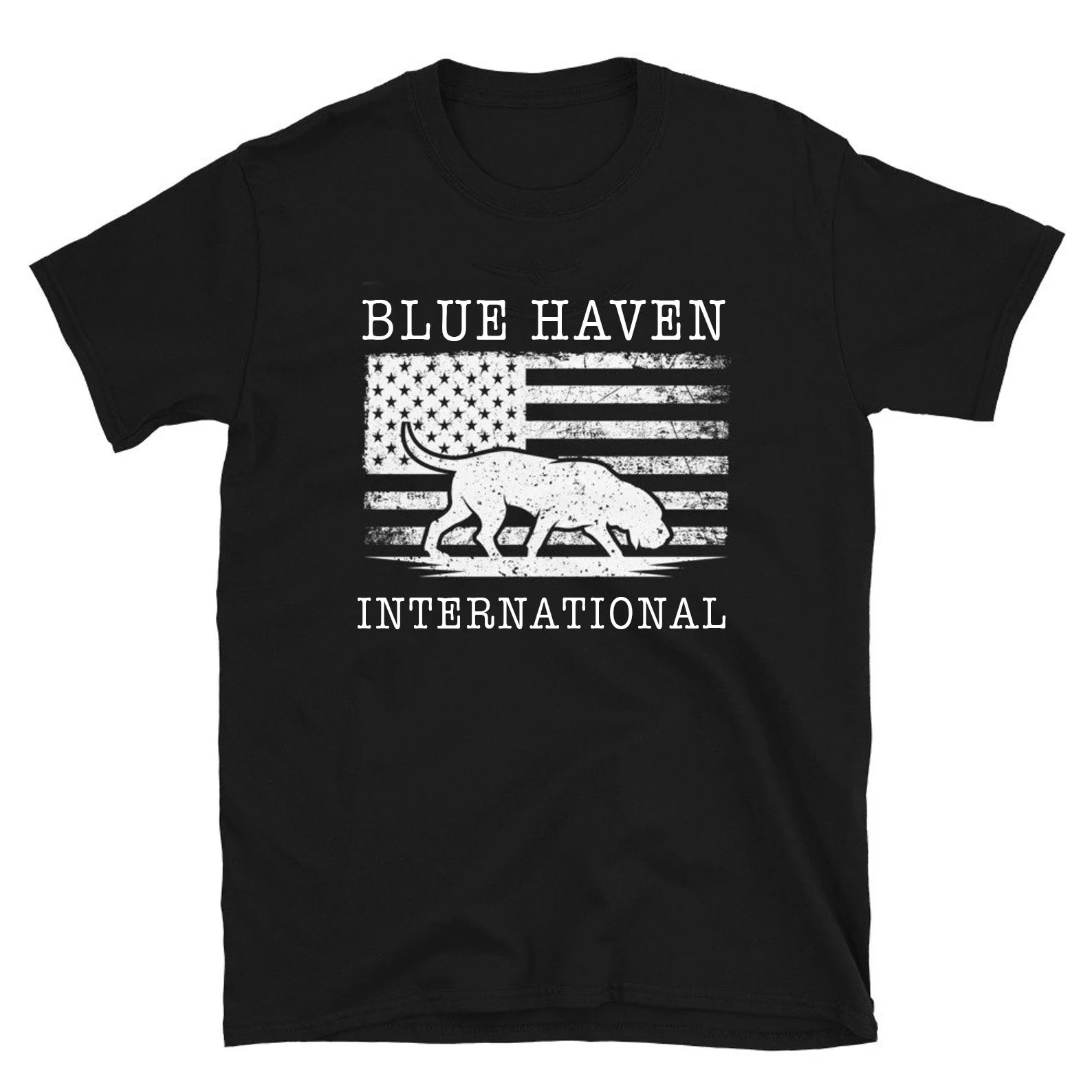 Show your support with the Blue Haven K9 Flag T-Shirt! Featuring a bold distressed American flag and K9 silhouette design, this premium black tee represents strength, hope, and the fight for freedom.

Details:

Unisex fit, available in sizes S–2XL.
S