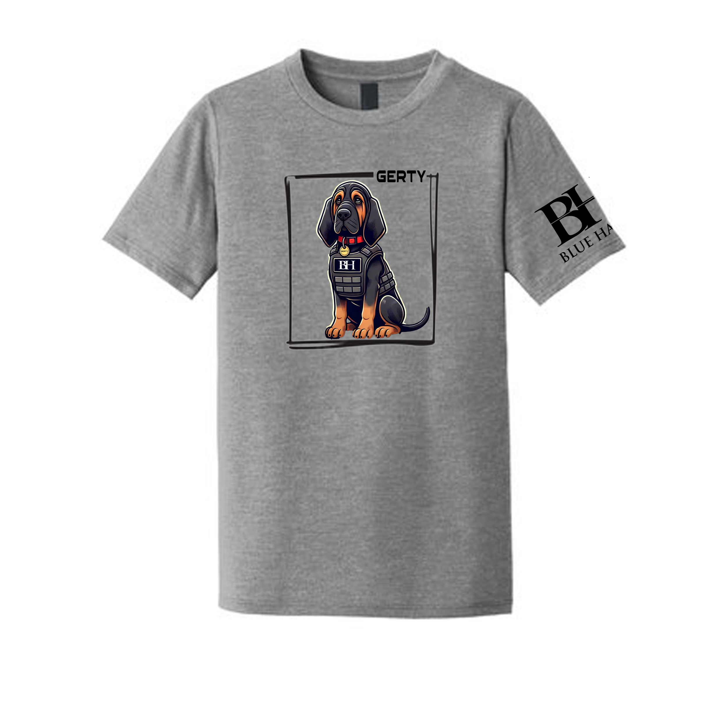 Support the mission and showcase your pride with the K9 Gerty Mission T-Shirt! Featuring a striking design of K9 Gerty, our scent discriminate bloodhound, this premium black tee combines comfort and purpose.

Details:
• High-quality unisex fit, avail