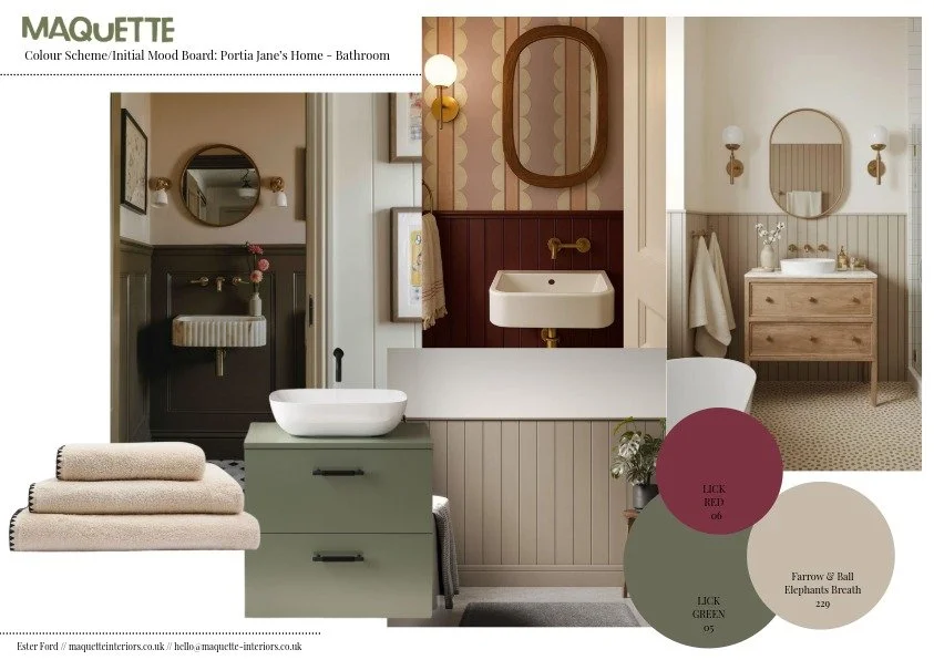Maquette Interiors: whole home design scheme. We created a scheme for a calm living room with soft pinks and natural woods, and a celebration of family heirlooms. 