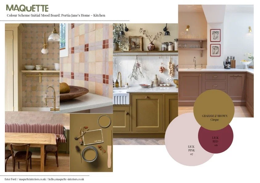 Maquette Interiors: whole home design scheme. We created a scheme for a calm living room with soft pinks and natural woods, and a celebration of family heirlooms. 
