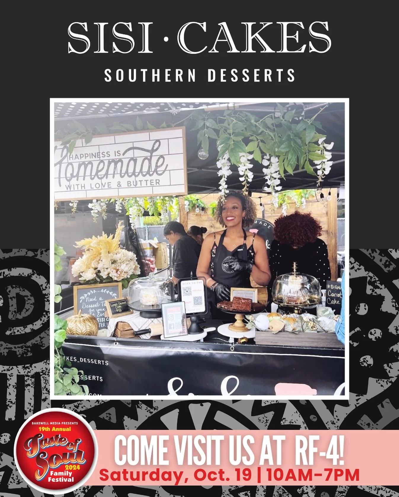 We&rsquo;re excited to see everyone at TASTE OF SOUL tomorrow! You&rsquo;ll find us between Albertsons and Bank Of America (Space RF4). Look out our black tent with the hanging white Wisteria vines. 

We&rsquo;re bringing a TON of desserts, but make 