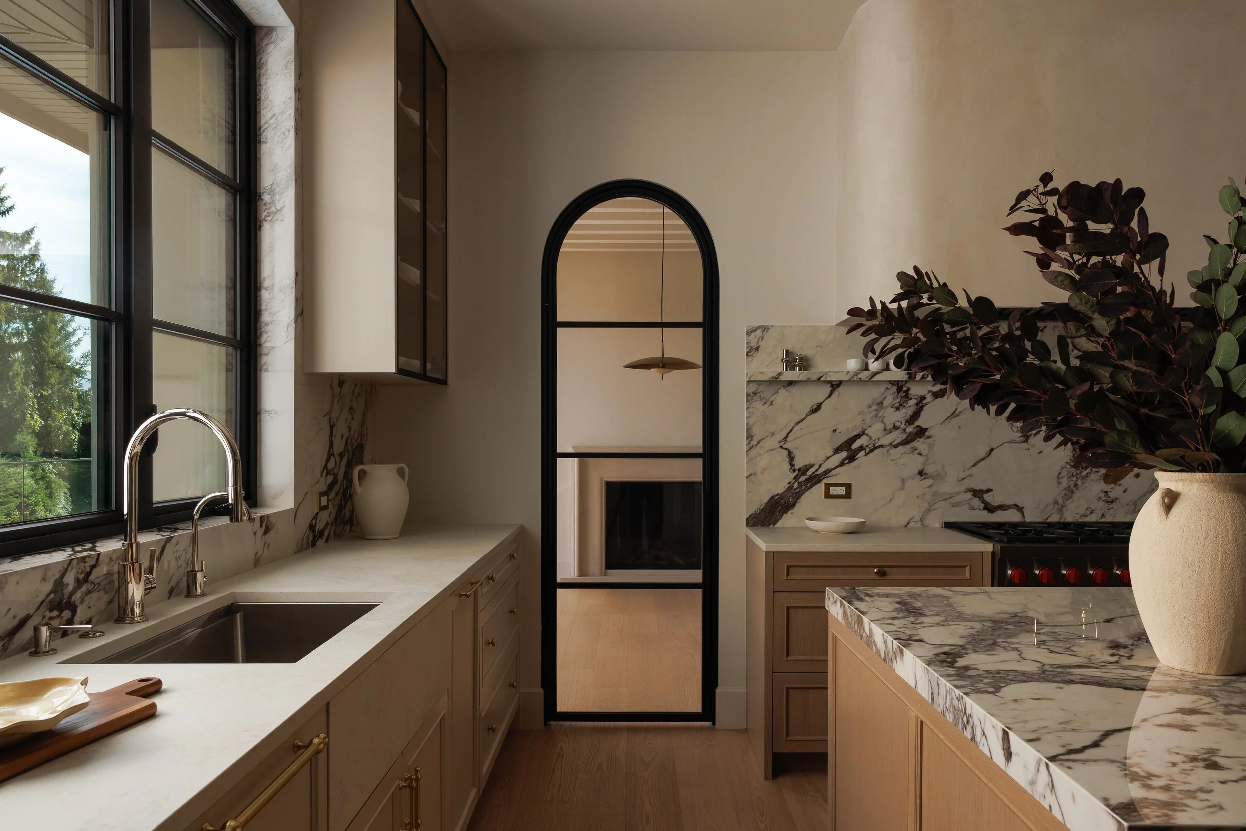 Moody editorial marble kitchen interior