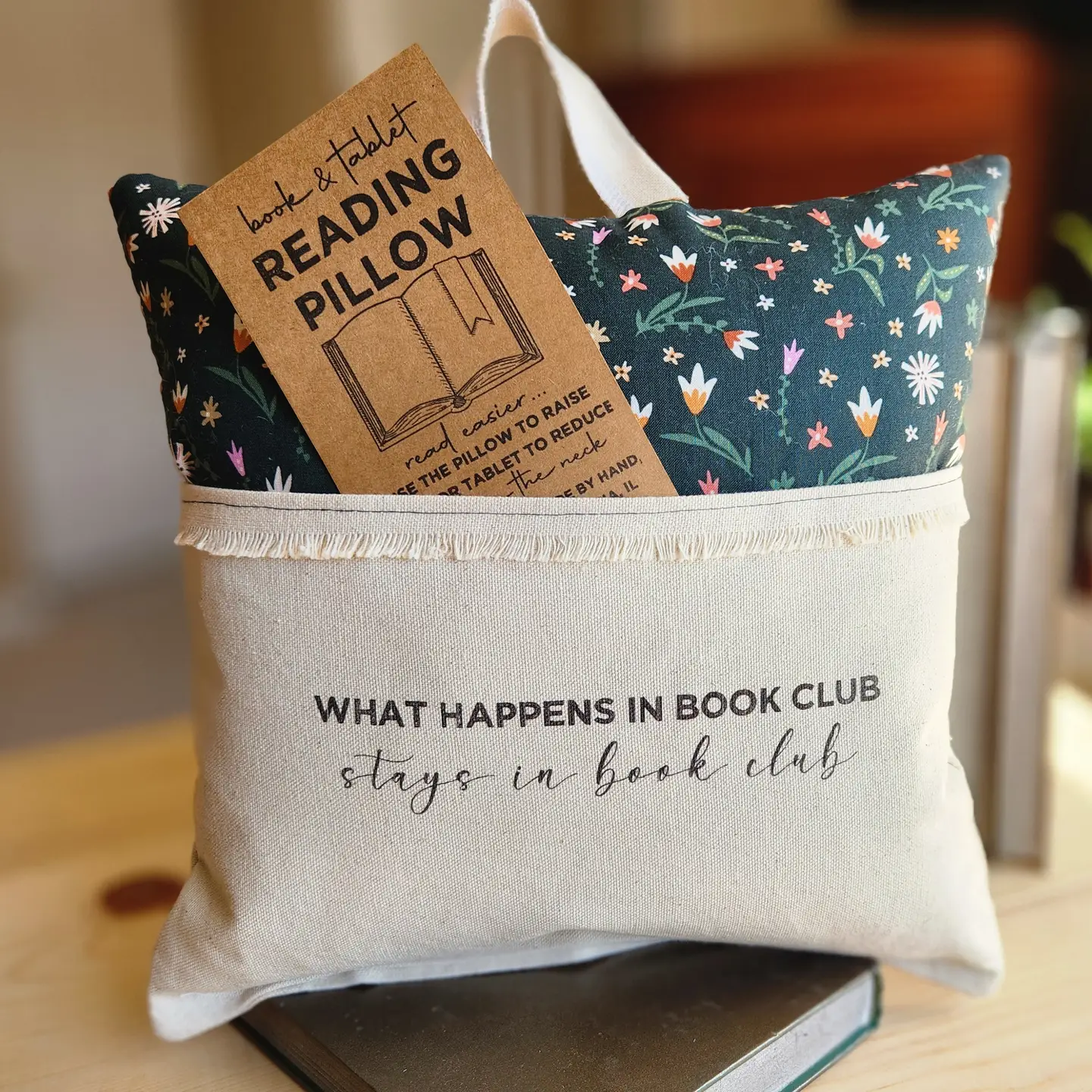 What Happens At Book Club..., Reading Pillow, Tiny Flowers 1.png