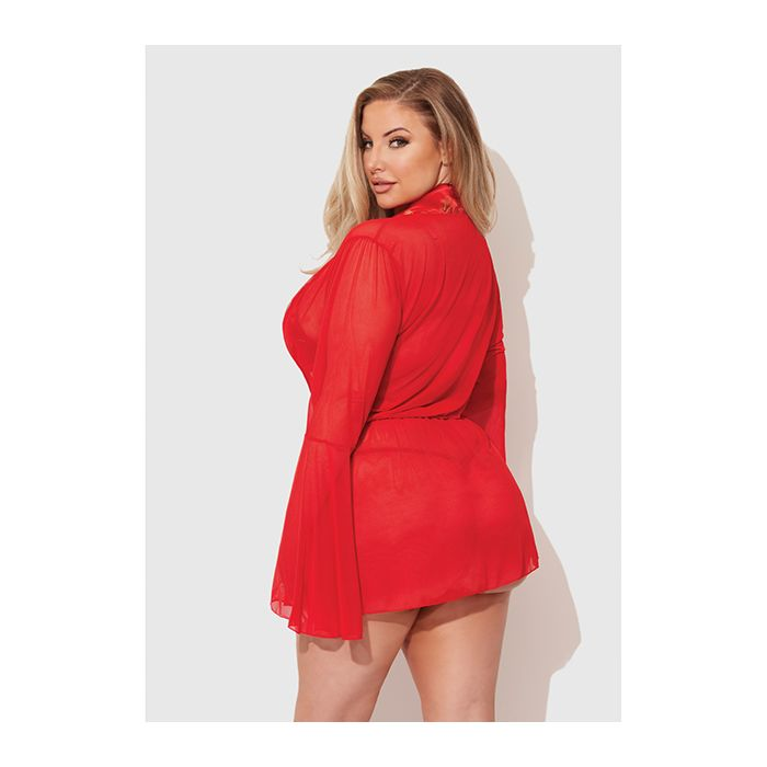 Dragon Sheer Mesh Robe w Satin Triangle Top & G-String 3 pc Set - plus Red 2.png