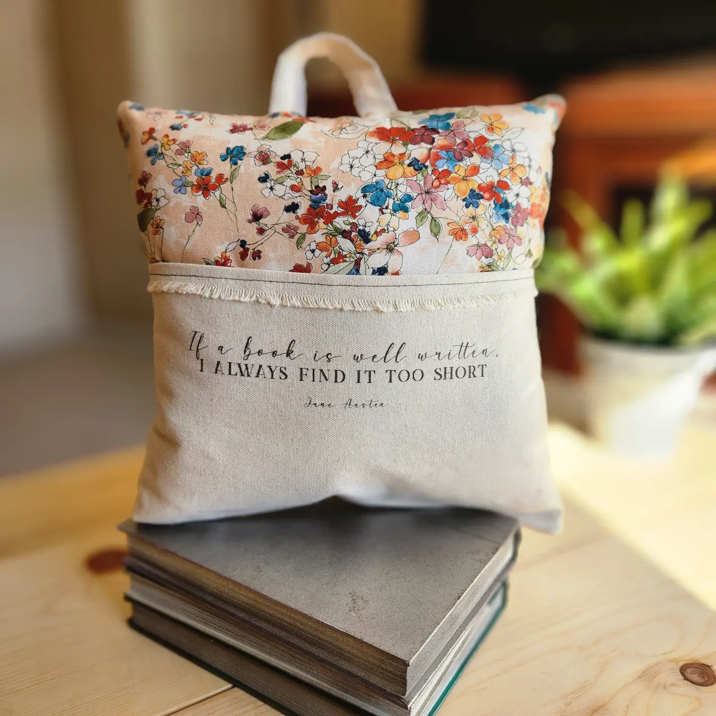 Well Written Book, Austen, Reading Pillow, Floral Print 2.png