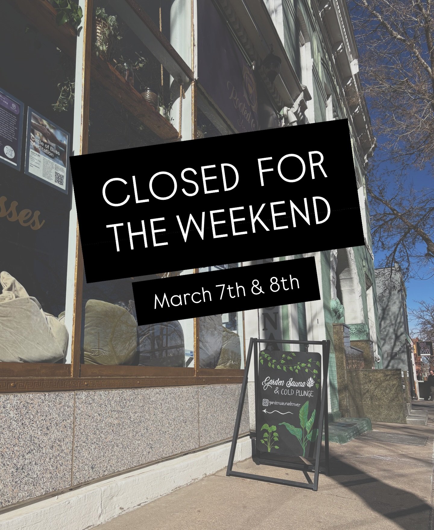 Garden Sauna will unfortunately be closed for the remainder of this weekend due to electrical issues. 🥺💔

We are so sorry for the inconvenience and ask that you bear with us as we work to get things resolved as quickly as possible. We are hopeful t