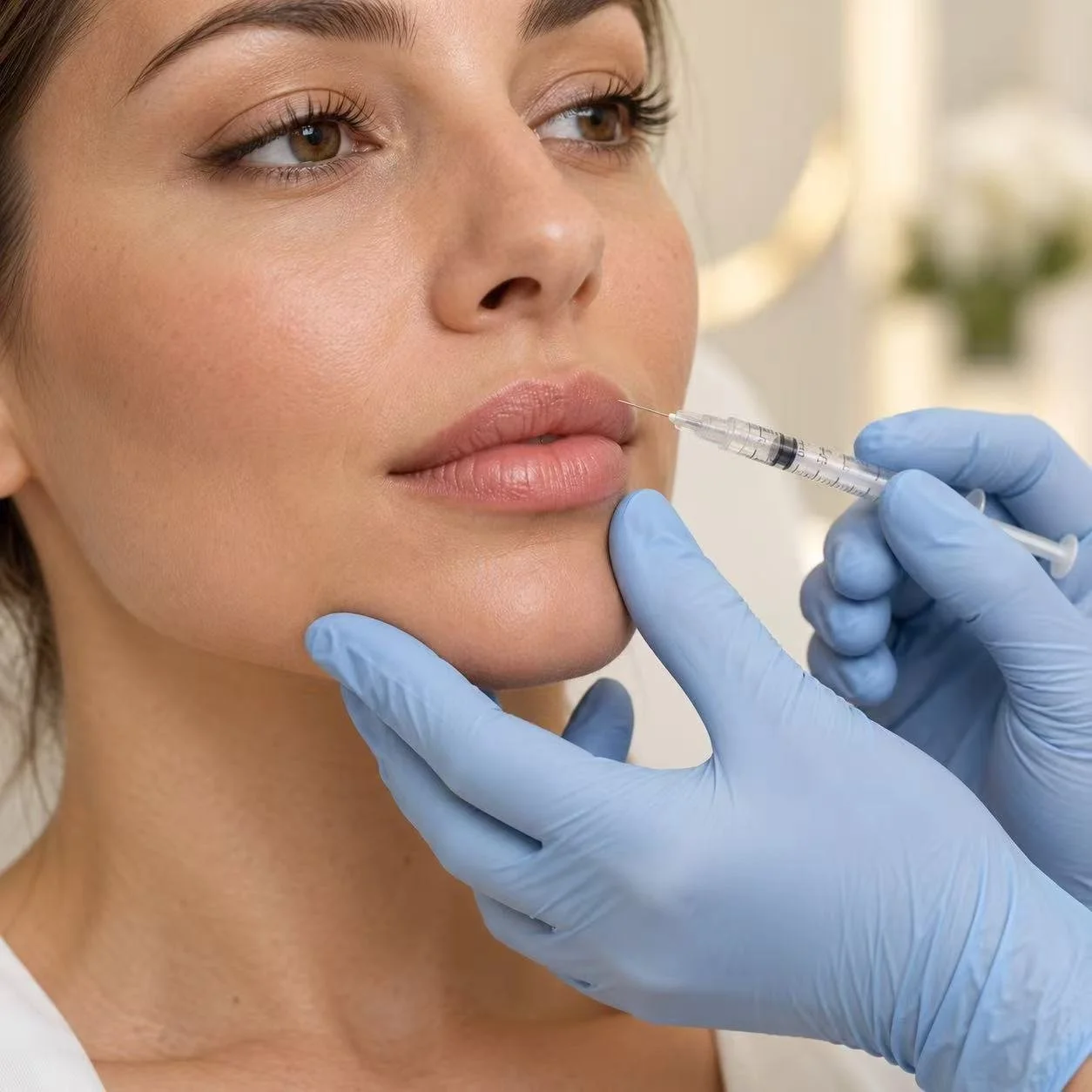 Illustration of a lip filler procedure
