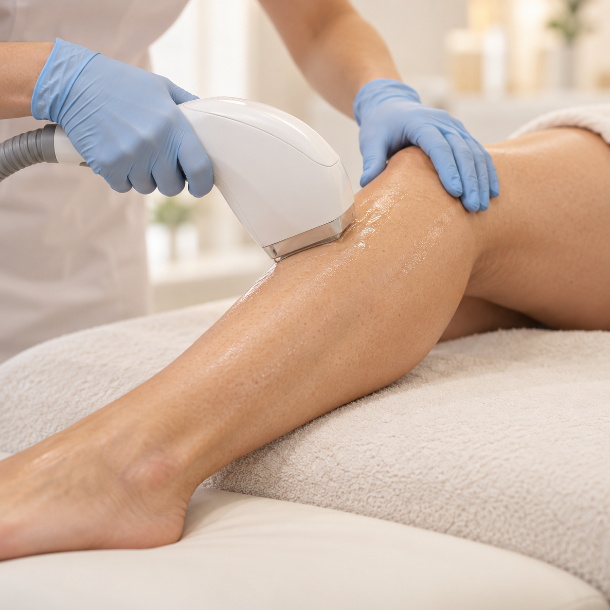 IPL hair removal treatment on the lower leg