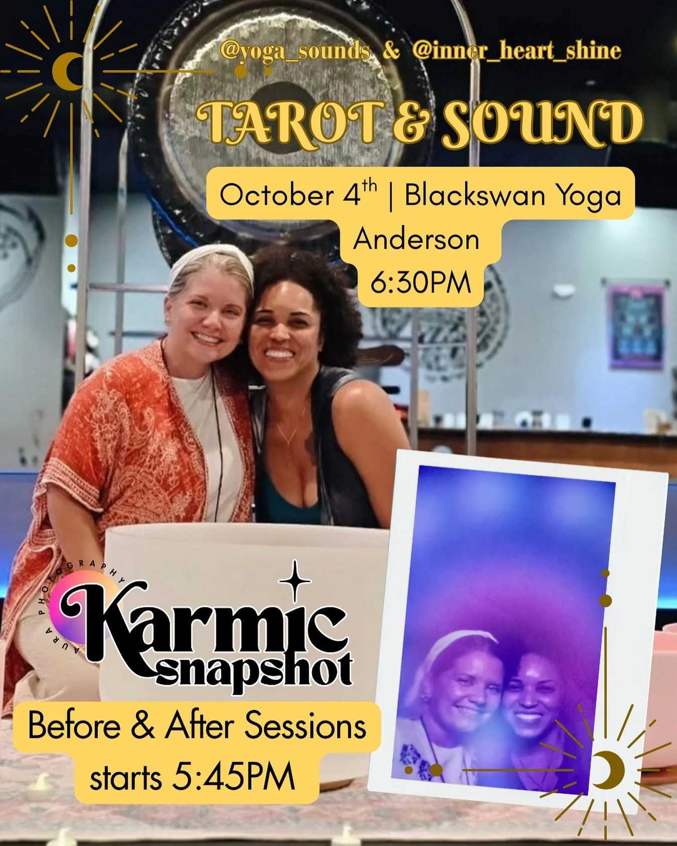 ✨ Join us for an evening of transformation ✨

Experience Tarot &amp; Sound at Black Swan Yoga Anderson on October 4th at 6:30PM. 🪘🔮

We&rsquo;ll explore the magic of sound healing paired with tarot guidance to ground, restore, and align your energy