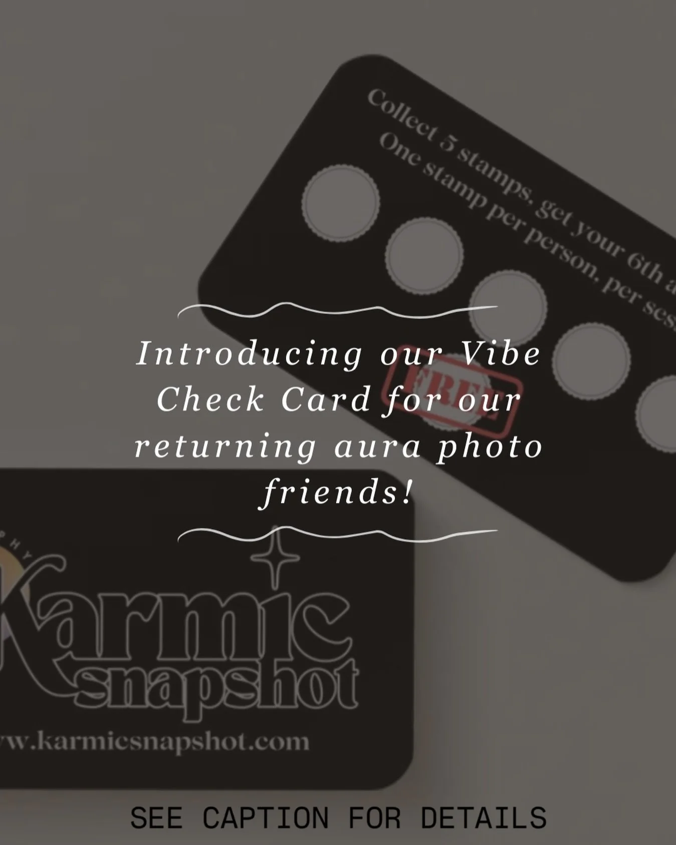 ✨ Introducing our Vibe Check Card ✨

We&rsquo;re so excited to officially introduce our Vibe Check Card for our returning aura photo friends.

One of the most meaningful parts of what we do is seeing familiar faces come back again and again. Whether 