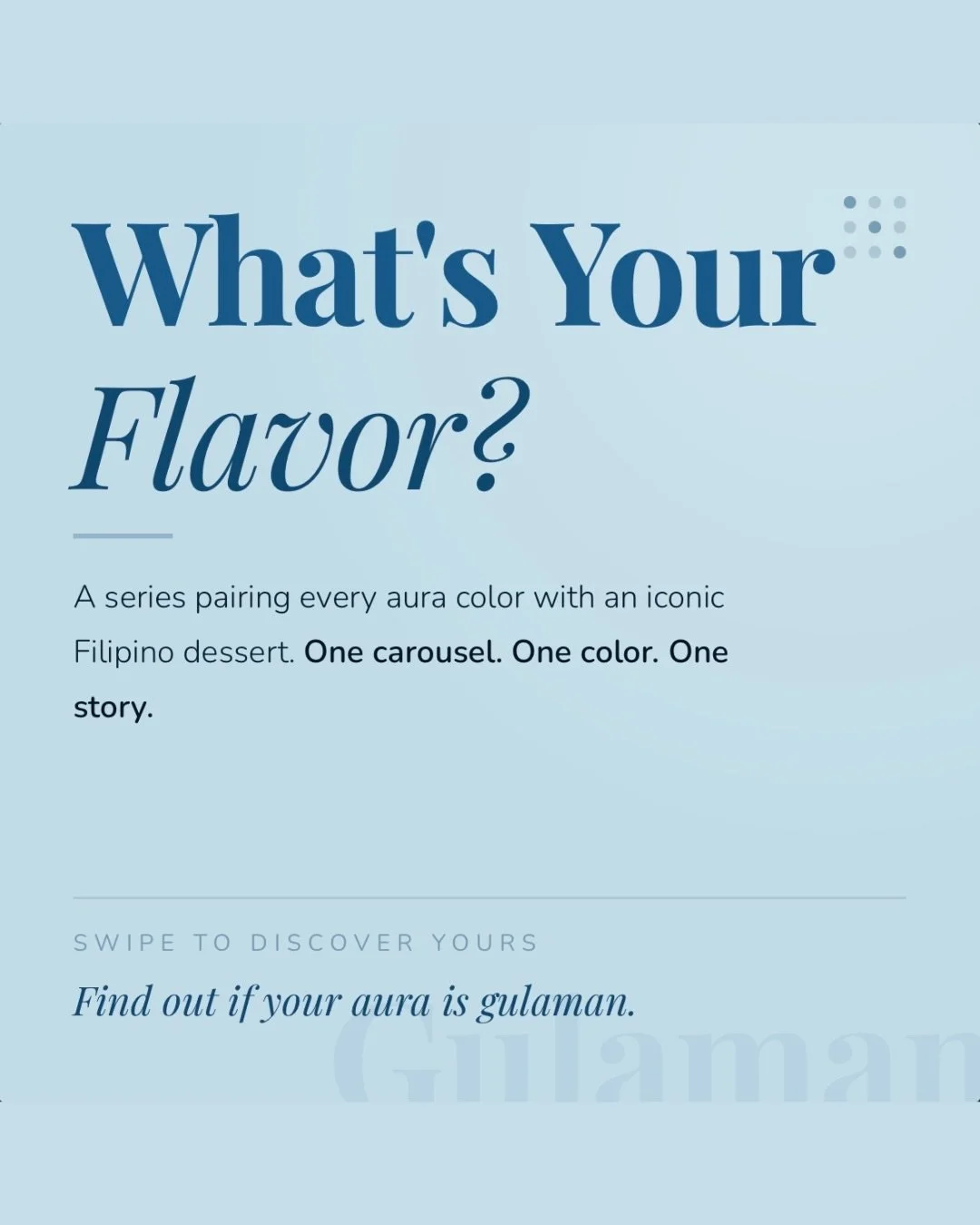 Still water runs deep.
Week 3 of What&rsquo;s Your Flavor? This one is for the quiet ones. The ones who don&rsquo;t say much but when they do, everyone listens.
Your aura might be gulaman. 2
#WhatlsYourFlavor #filipinodessert #Aura
#karmicsnapshot #A