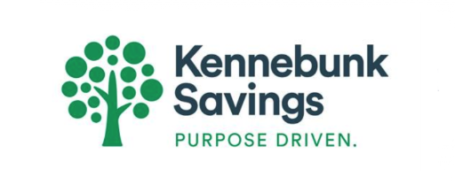 'Kennebunk Savings' logo featuring the tagline "Purpose Driven" in green font, a stylized green tree with circular leaves on the left, and the company name in blue.