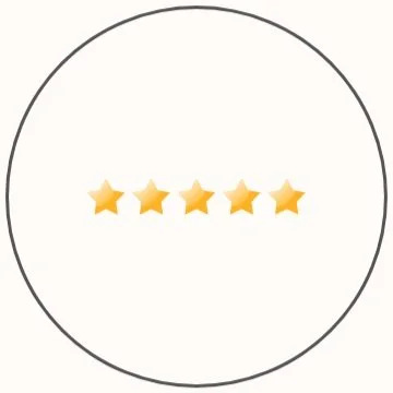 Five yellow stars in a circle indicating a five-star rating.