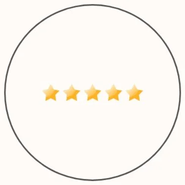 Five gold stars in a circle, representing a five-star rating.