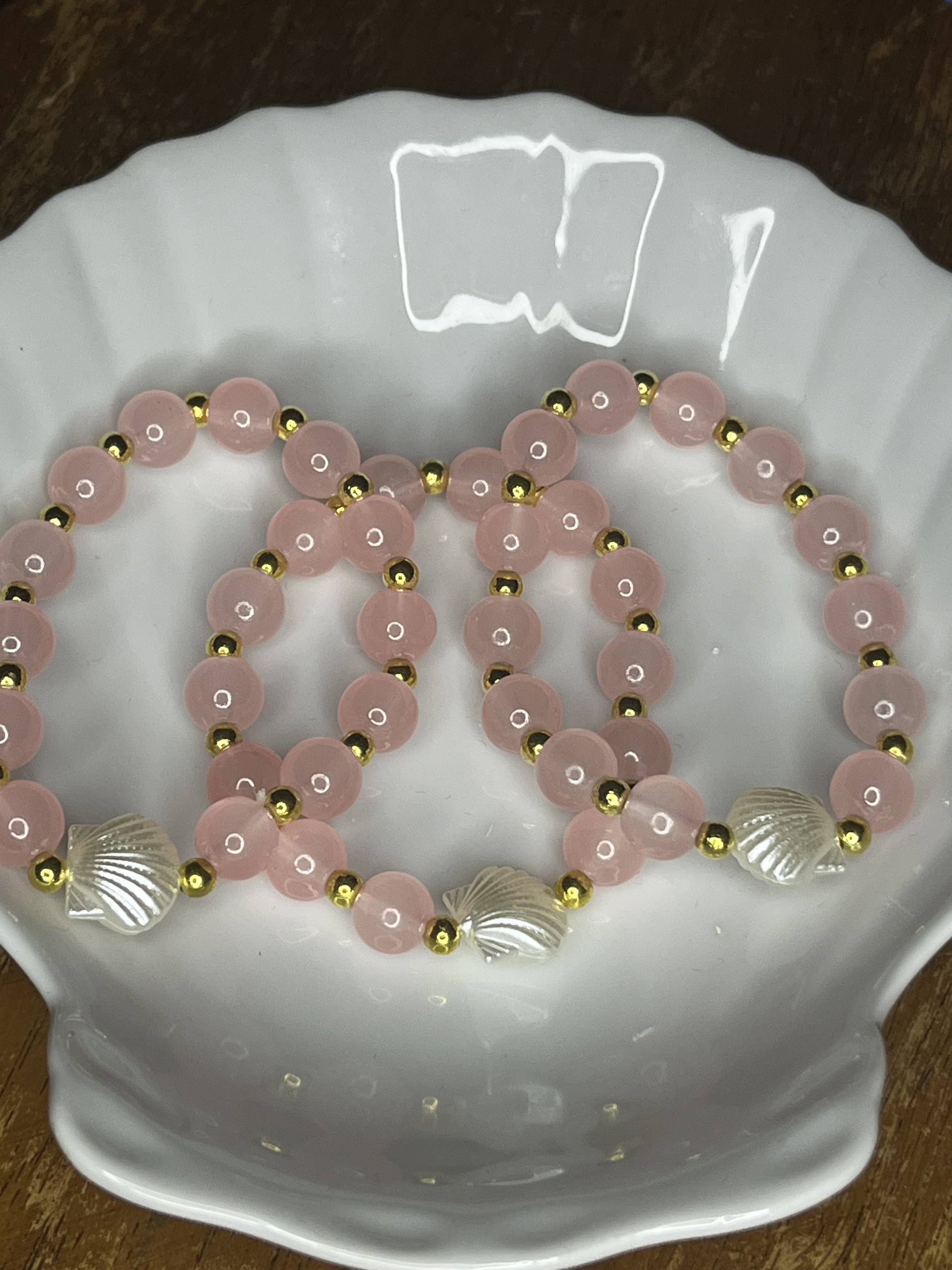 Glass Pink and Pearl Shell Bracelet