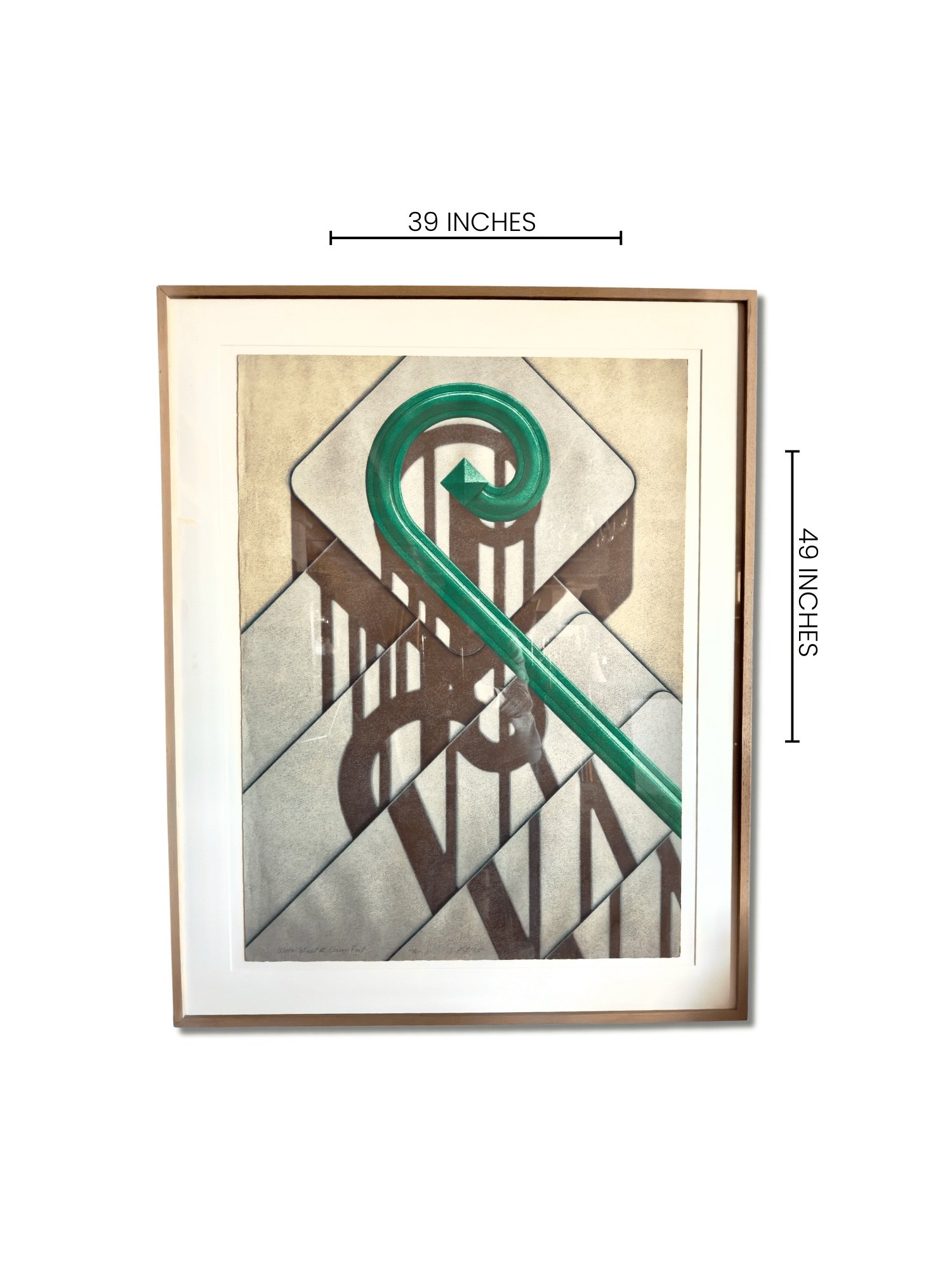 Original limited edition silkscreen print (#27/60) "W 11th Street 2 Green Rail" by Hugh Kepets, 1983. Museum-quality frame, available now at Studio TMS