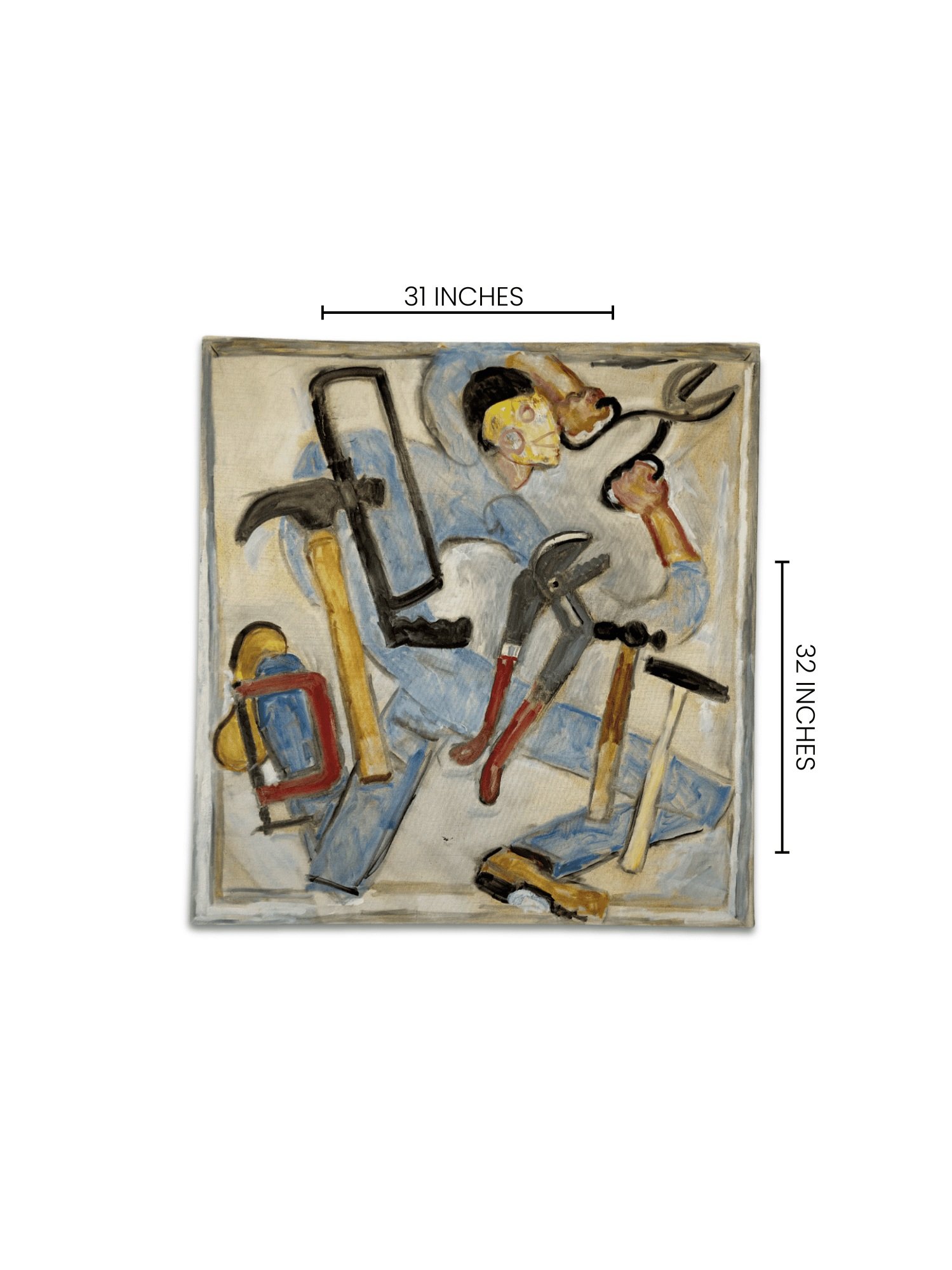 Marvin Wolberg 1950s Oil Painting | Man Working with Tools | Studio TMS Chicago