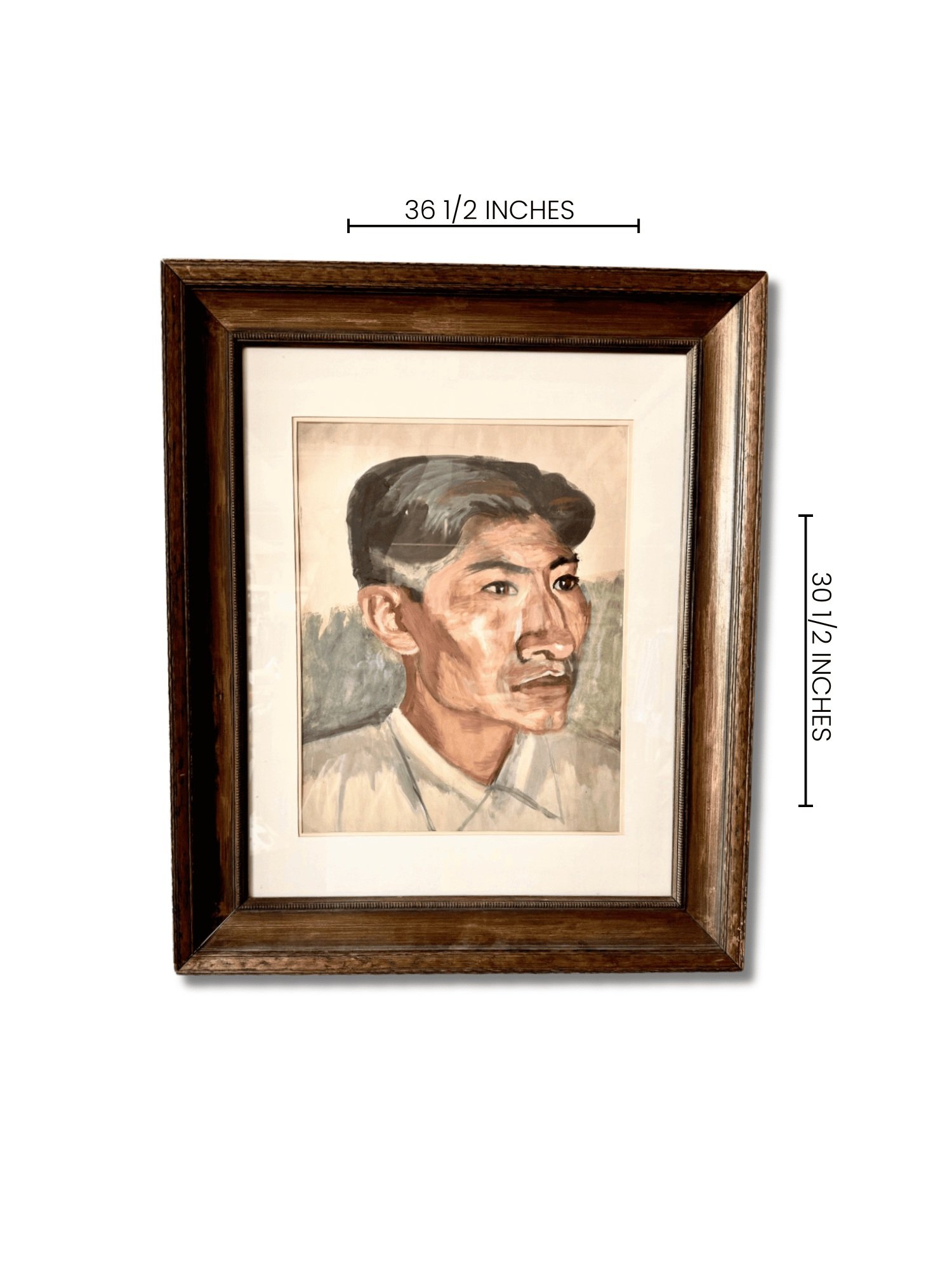 "Portrait of a Man" by Marvin Wolberg at Studio TMS Chicago. A stunning 1950s gouache portrait with exquisite detail and shadowing, framed and perfect for discerning art collectors.