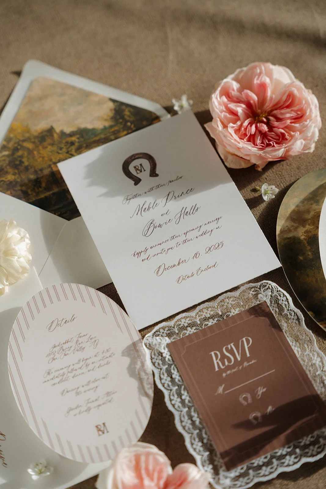 A luxury wedding invitation with western flair, coordinated by Made Event Co.