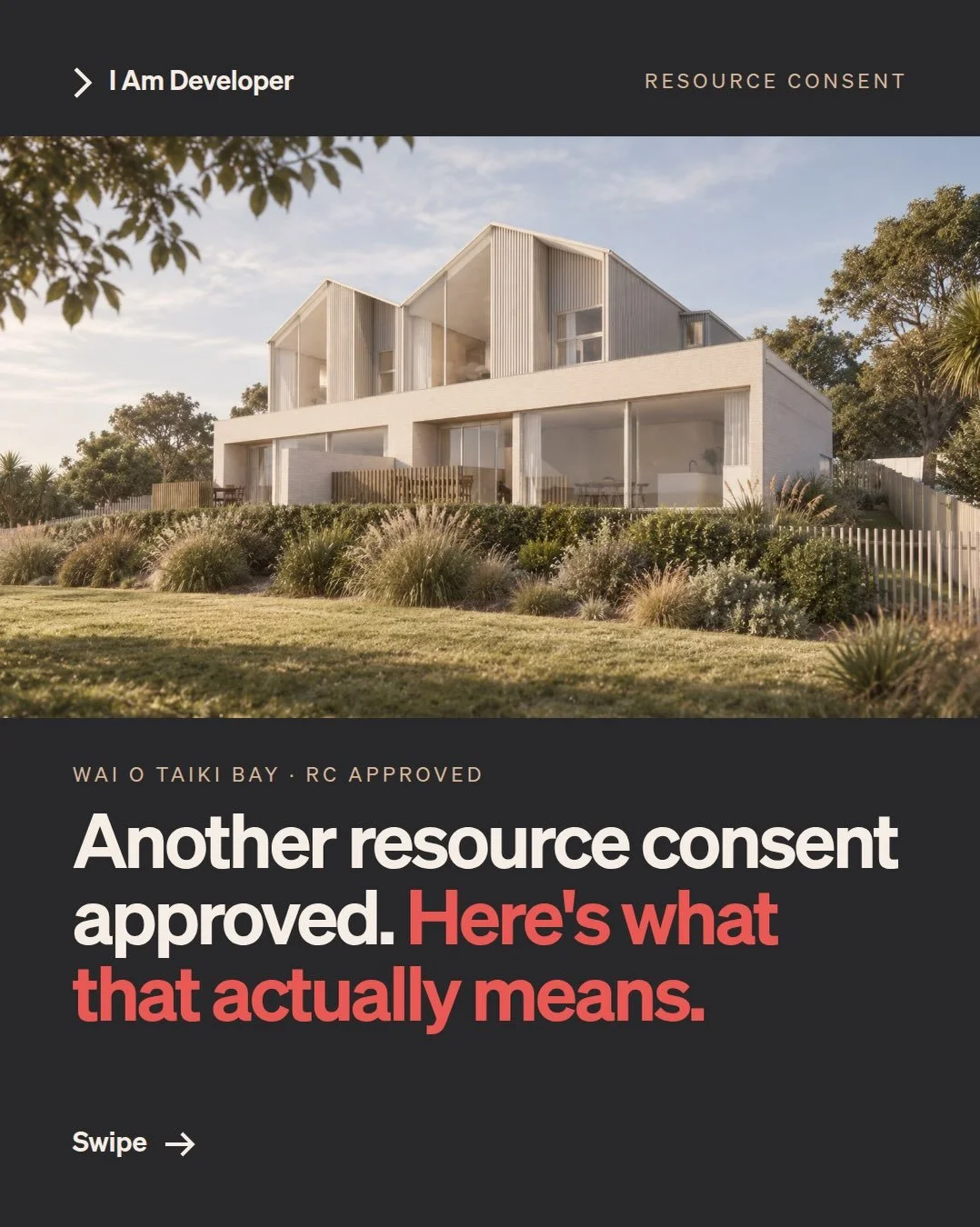 Another resource consent approved! Here&rsquo;s what that actually means, and what it doesn&rsquo;t. 
Our Wai O Taiki Bay project just got the green light: four new homes and a four-lot subdivision, under a joint land-use and subdivision consent. App