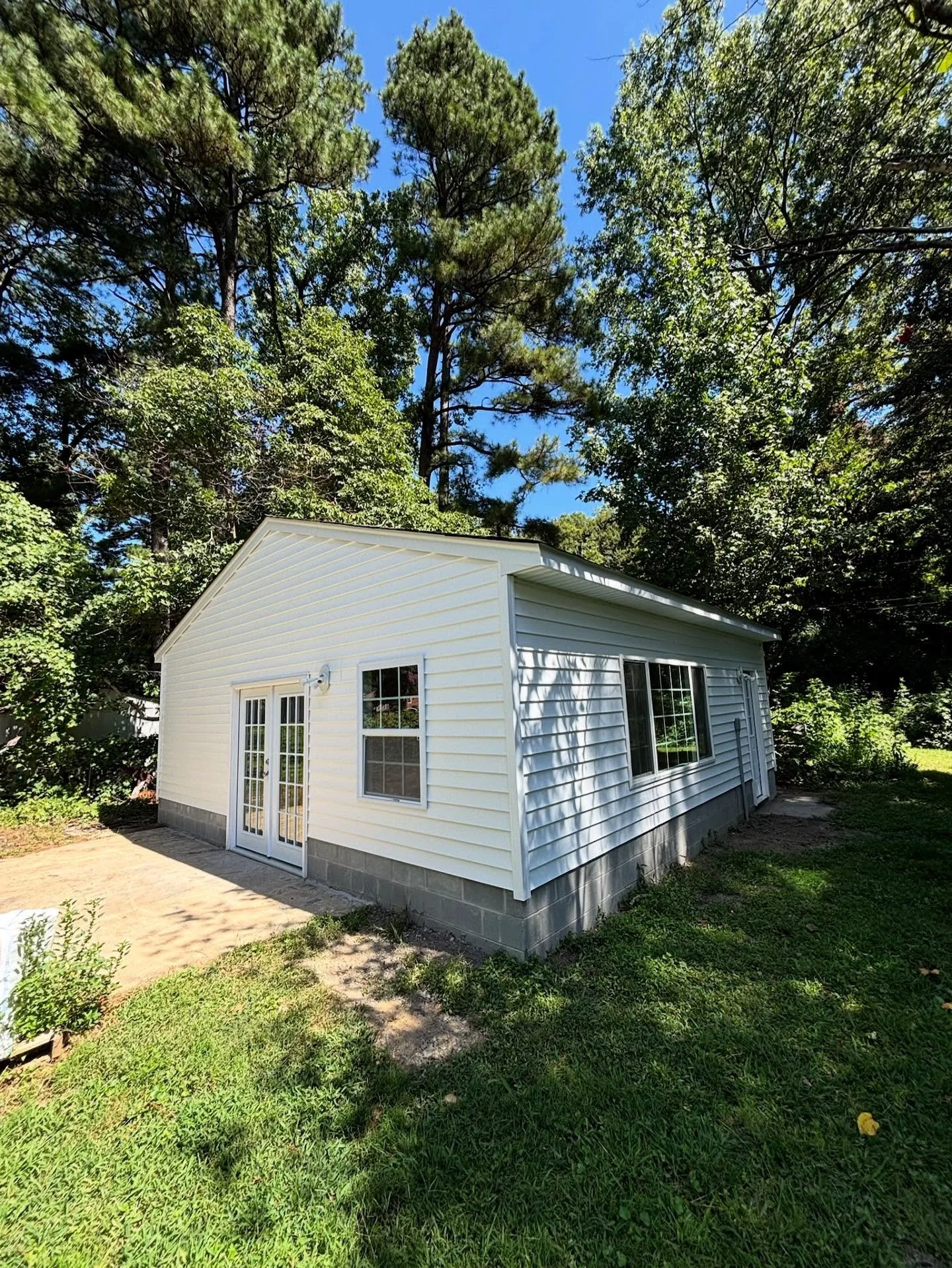 This brand new art studio is finished and ready for its new life! We completely rebuilt this former detached garage from a concrete slab that was left after a fire burned down the structure (swipe to see where we started). We got all new engineered d