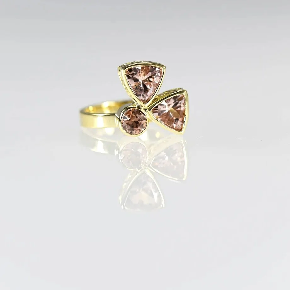 Morganites and Peach Zircon 18K Ring