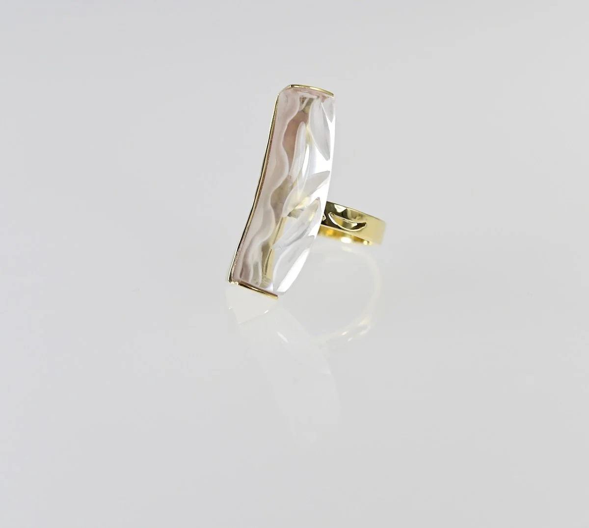 Carved Rock Crystal and 18K Ring