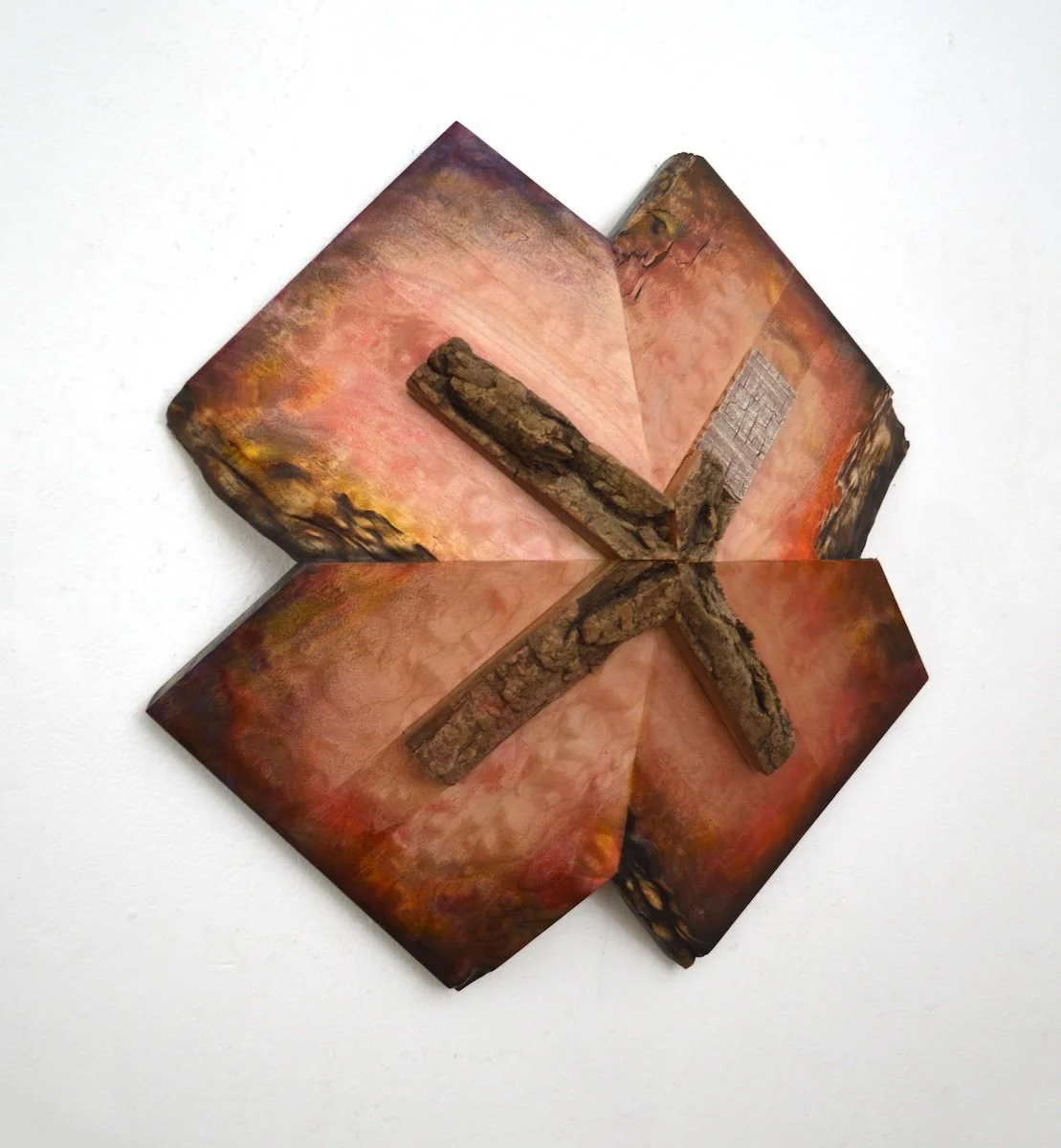 Crossing Series #40, 14x14x4, paint on curly maple found wood and bark, 900 small.jpg