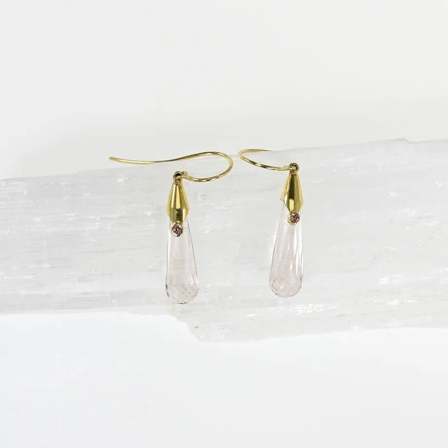Faceted Morganite, Pink Sapphire and 18K Earrings