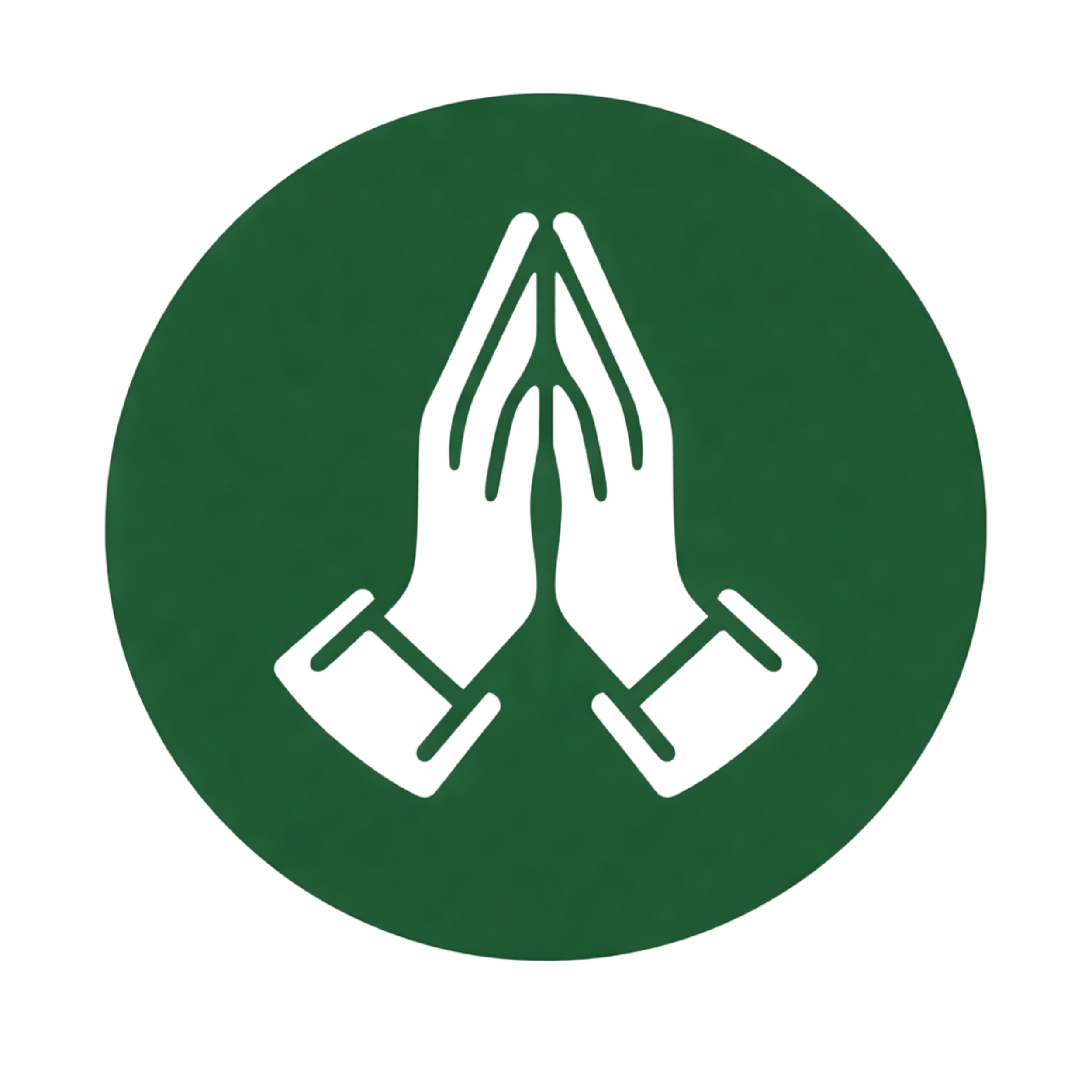 Green circular logo featuring a stylized geometric design resembling two hands pressed together.