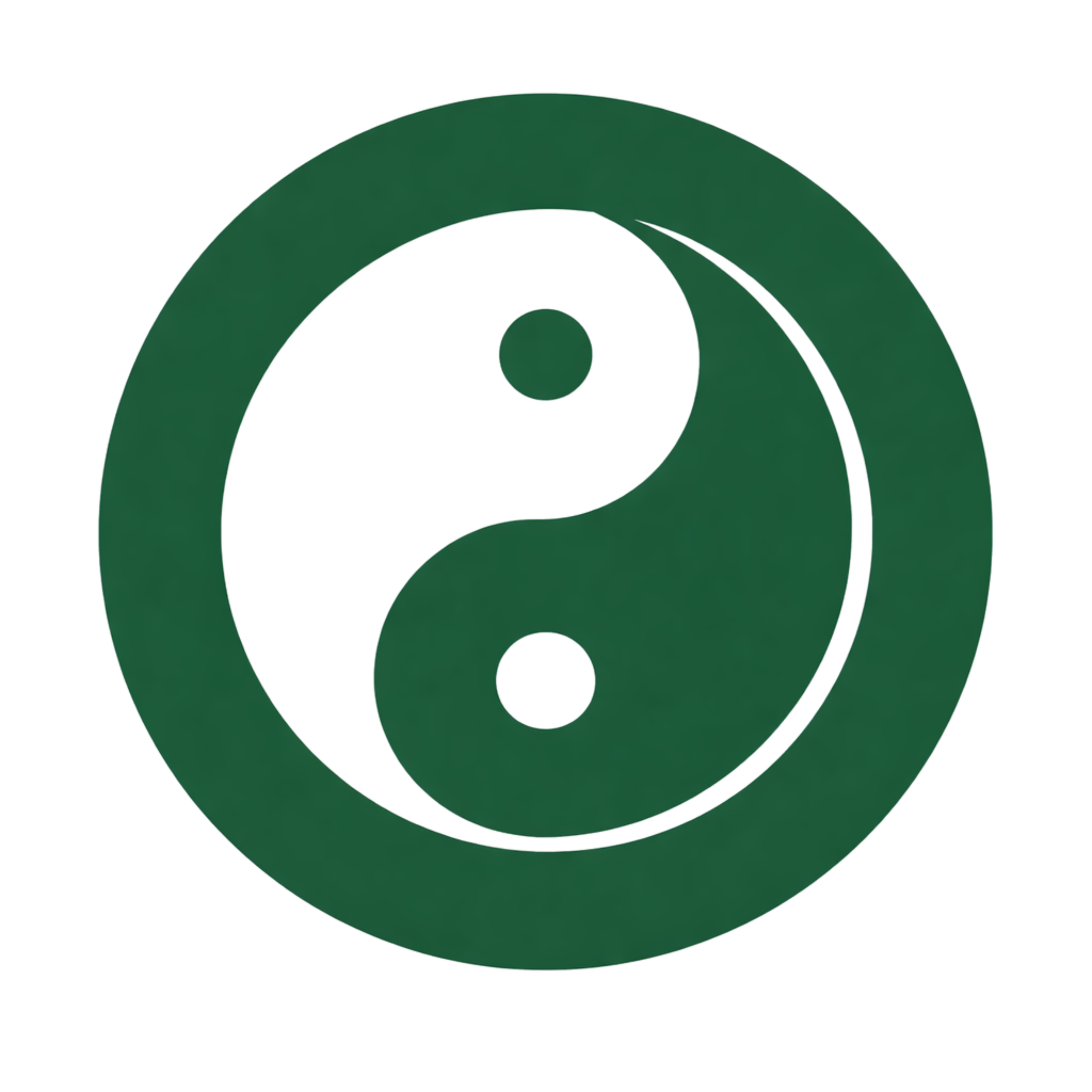A green yin-yang symbol with a circular border, representing balance and harmony.