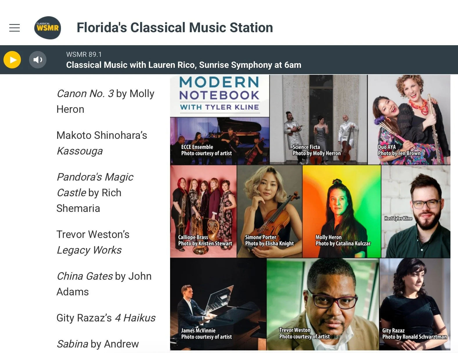 Thanks to Classical WSMR and #tylerKline. Happy to be included in this playlist. #composerlife #playlist #WSMR