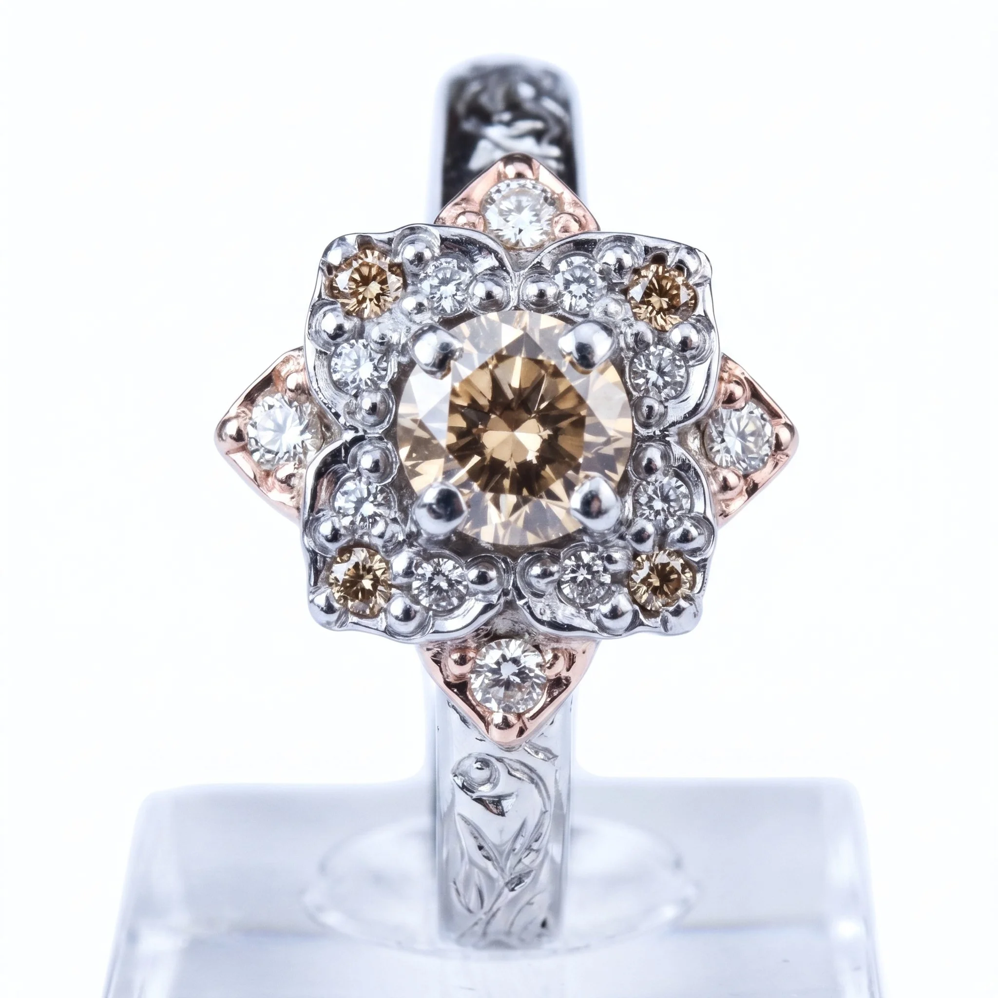 Palladium Rose Gold Cognac Diamond Ring - Prosper Tx