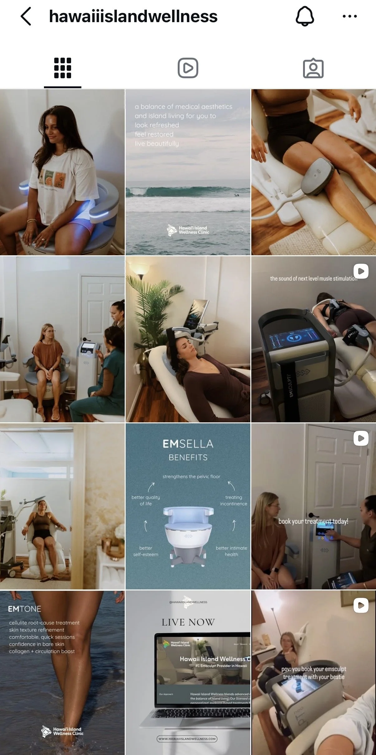 A collage of images from Hawaii Island Wellness Clinic showing patients receiving wellness treatments, along with promotional and informational content about their services and benefits.