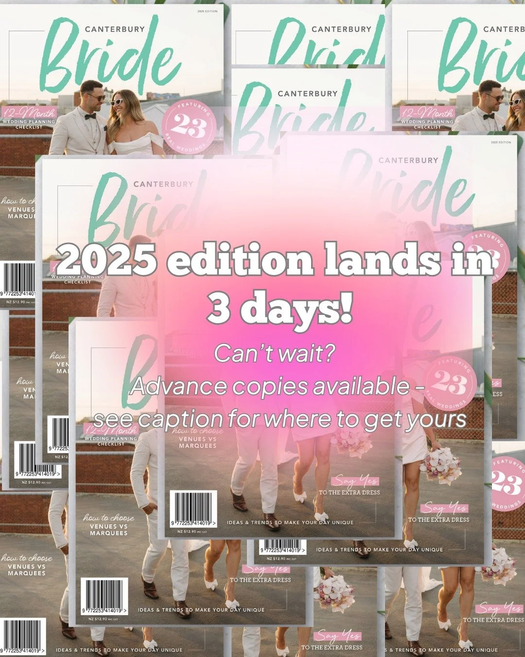 ⏳✨ The countdown is on! ✨⏳

The brand new 2025 Canterbury Bride Magazine lands in stores and online in just 3 days 💍 - packed with fresh inspo, dozens of dreamy real weddings, trusted local vendors &amp; everything you need to plan your big day.

👀