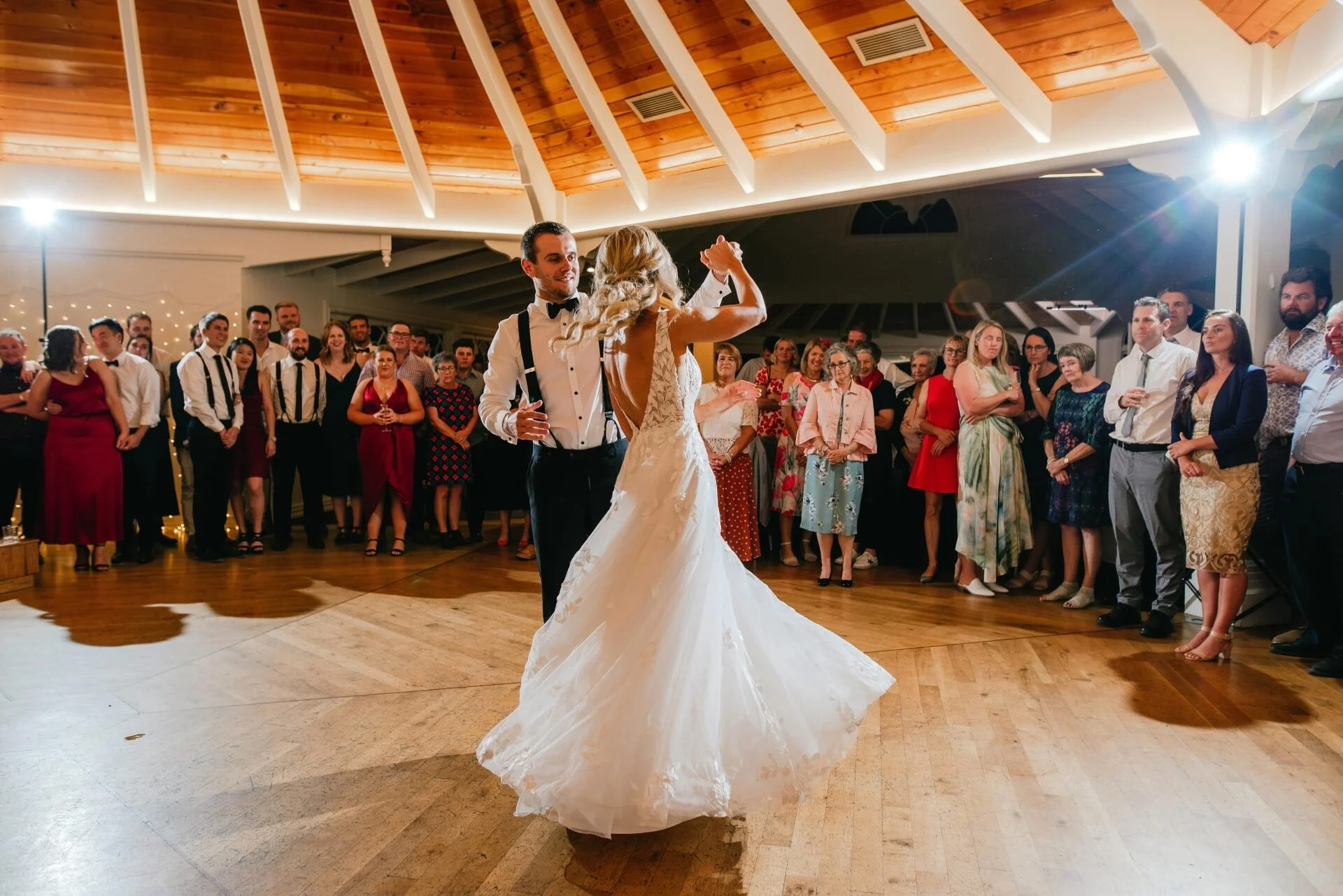Bride and groom on the dance floor from Cushla & Harry's wedding at Pemberton Gardens photographed by Joseph O’Sullivan Photography