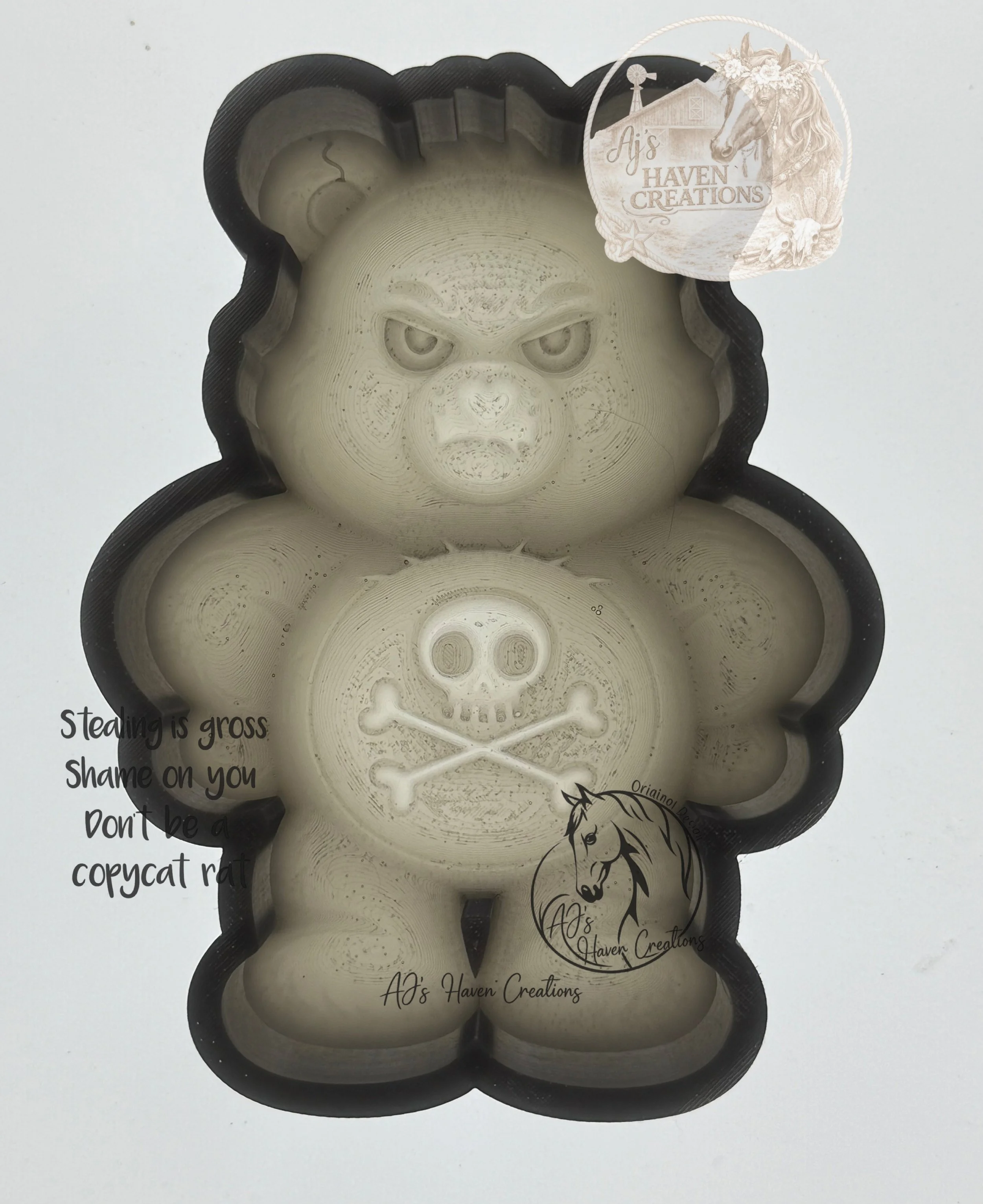 Skull Cross Grumpy Bear 3D